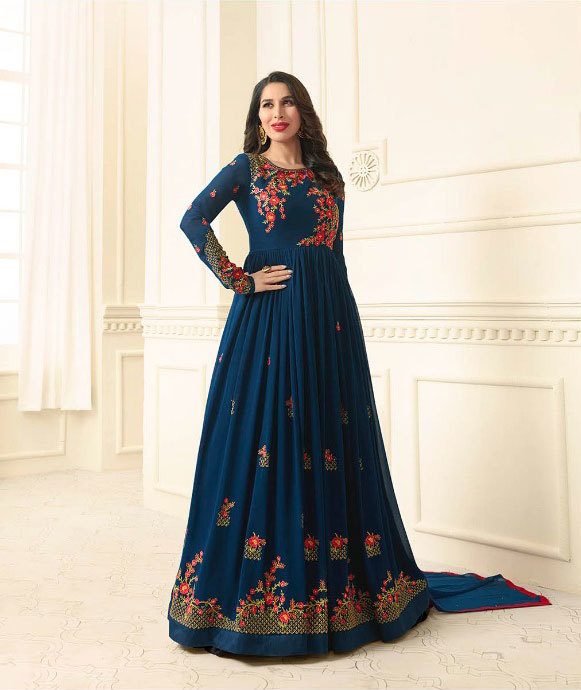 Multicolour Partywear Embroidered Georgette Salwar Suit