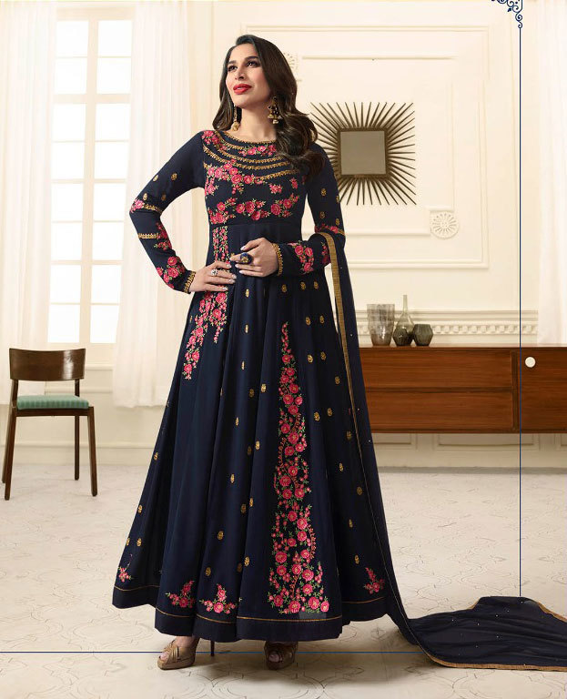 Multicolour Partywear Embroidered Georgette Salwar Suit