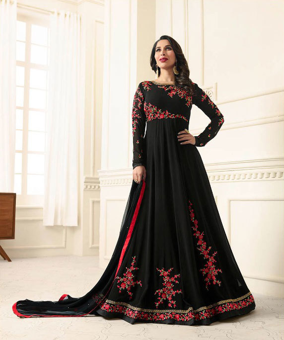 Multicolour Partywear Embroidered Georgette Salwar Suit