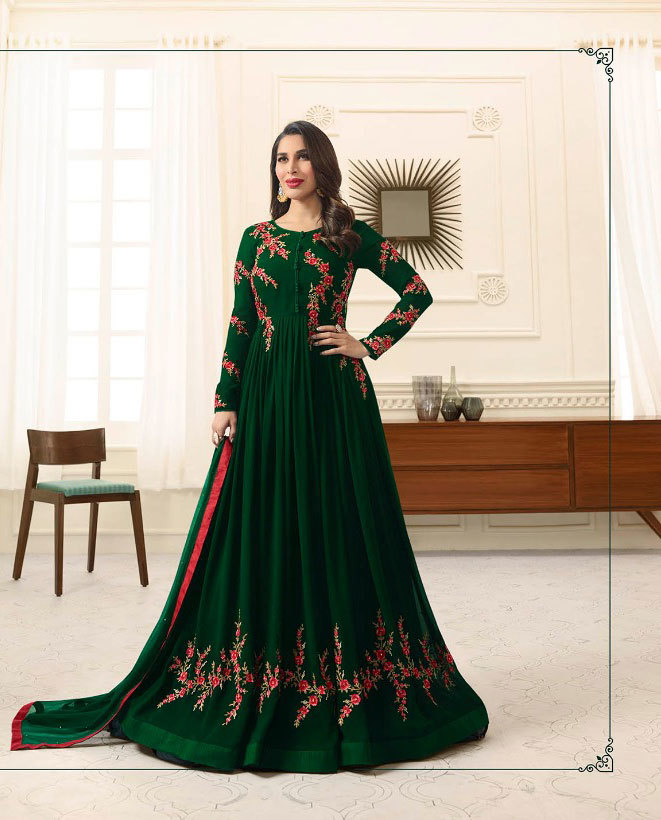 Multicolour Partywear Embroidered Georgette Salwar Suit