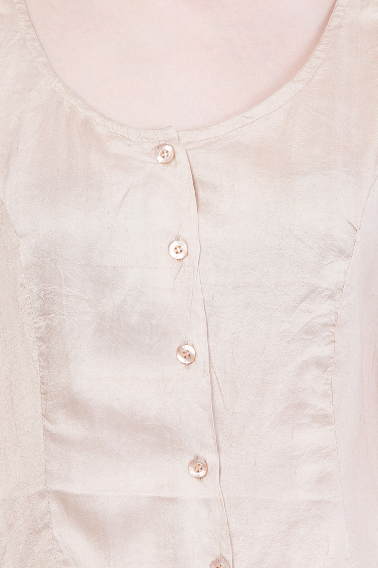 Cotton V Neck Sleeveless Top - Small Size, Beige Color | Button Closure, Regular Fit