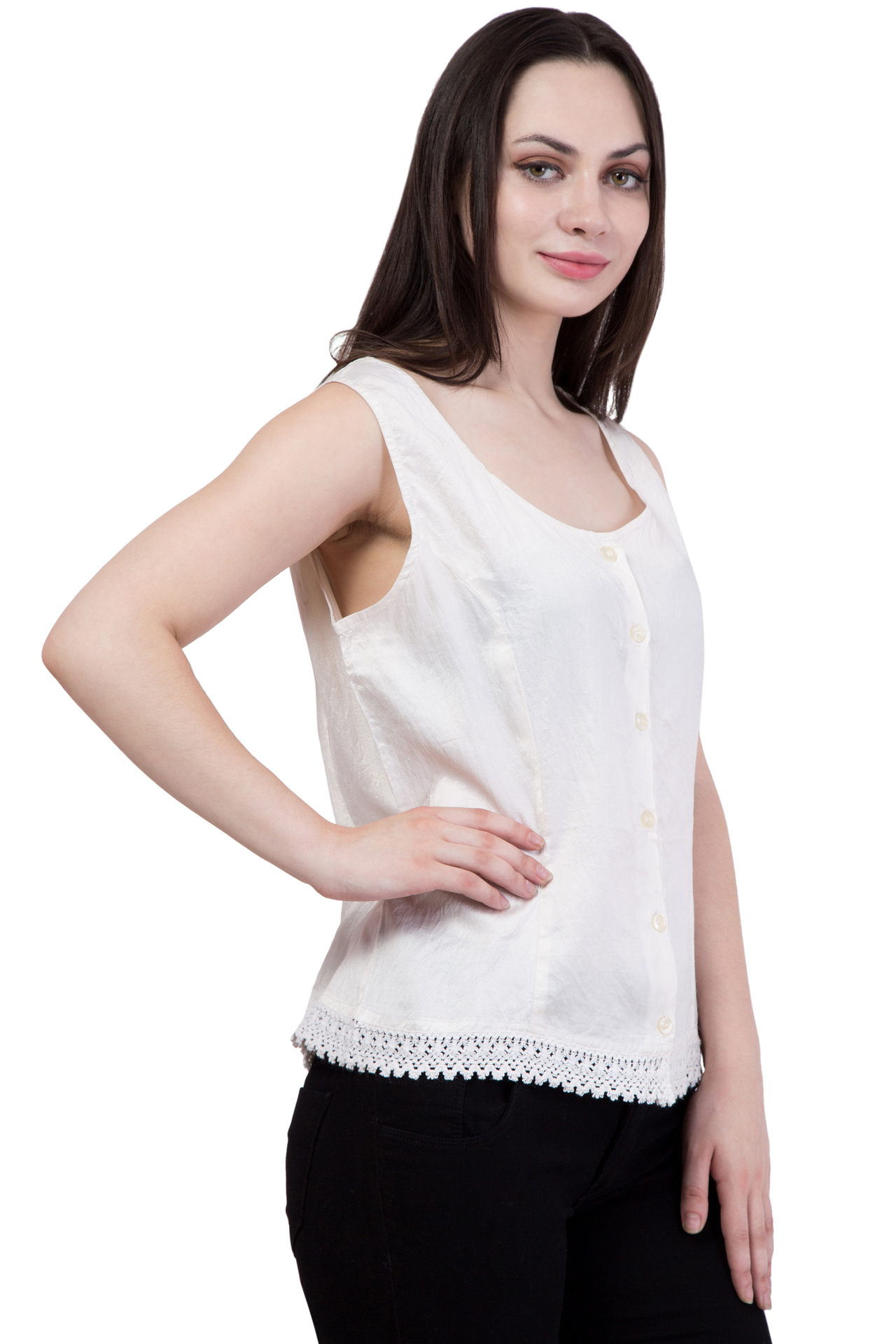 V Neck Sleeveless Top - Cotton, Sizes S-xl, White | Button Front, Machine Washable