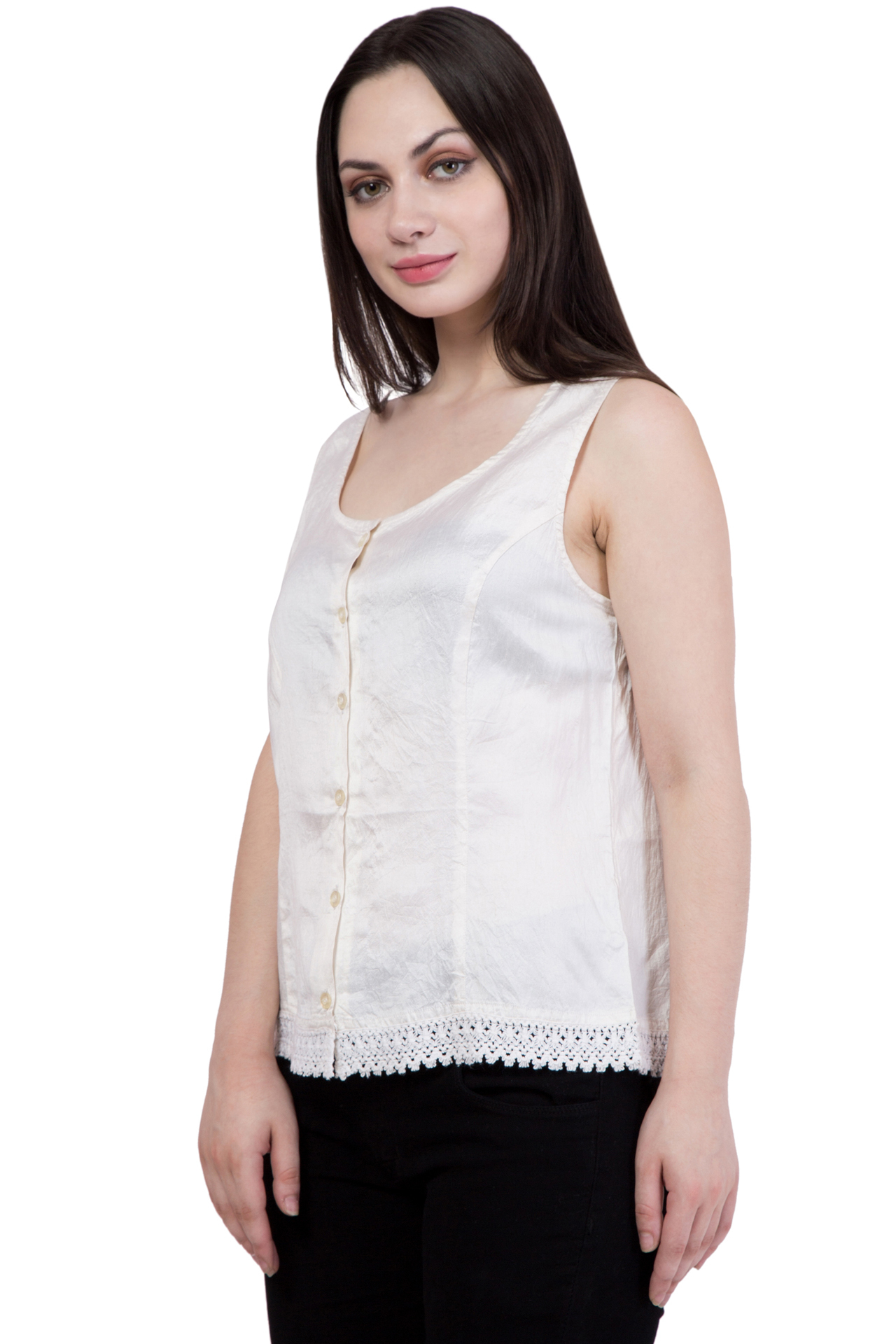 V Neck Sleeveless Top - Cotton, Sizes S-xl, White | Button Front, Machine Washable