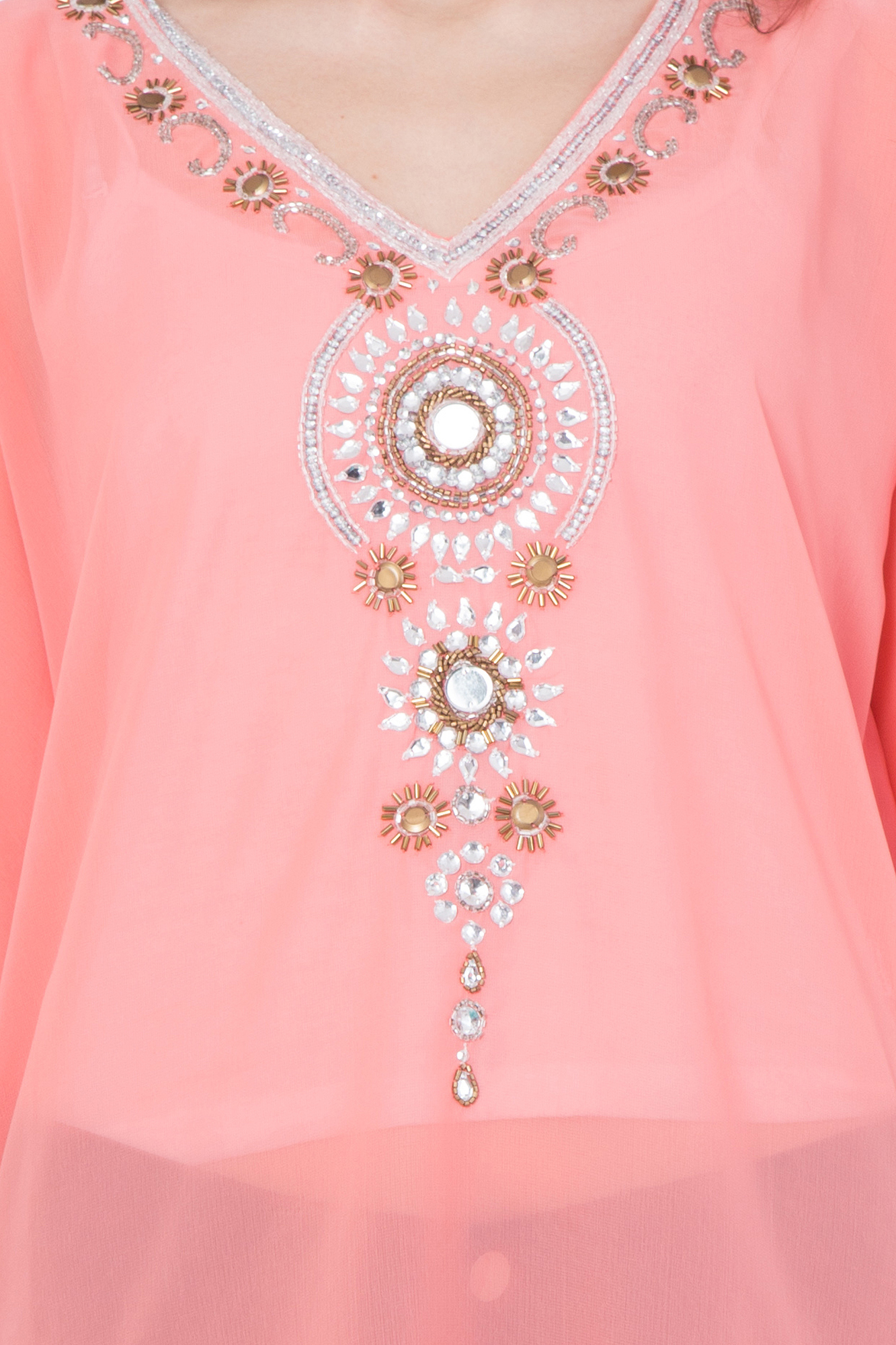 Polyester Beaded V Neck Kaftan - Size S, M, L | Dry Clean Only, Western Dress Type