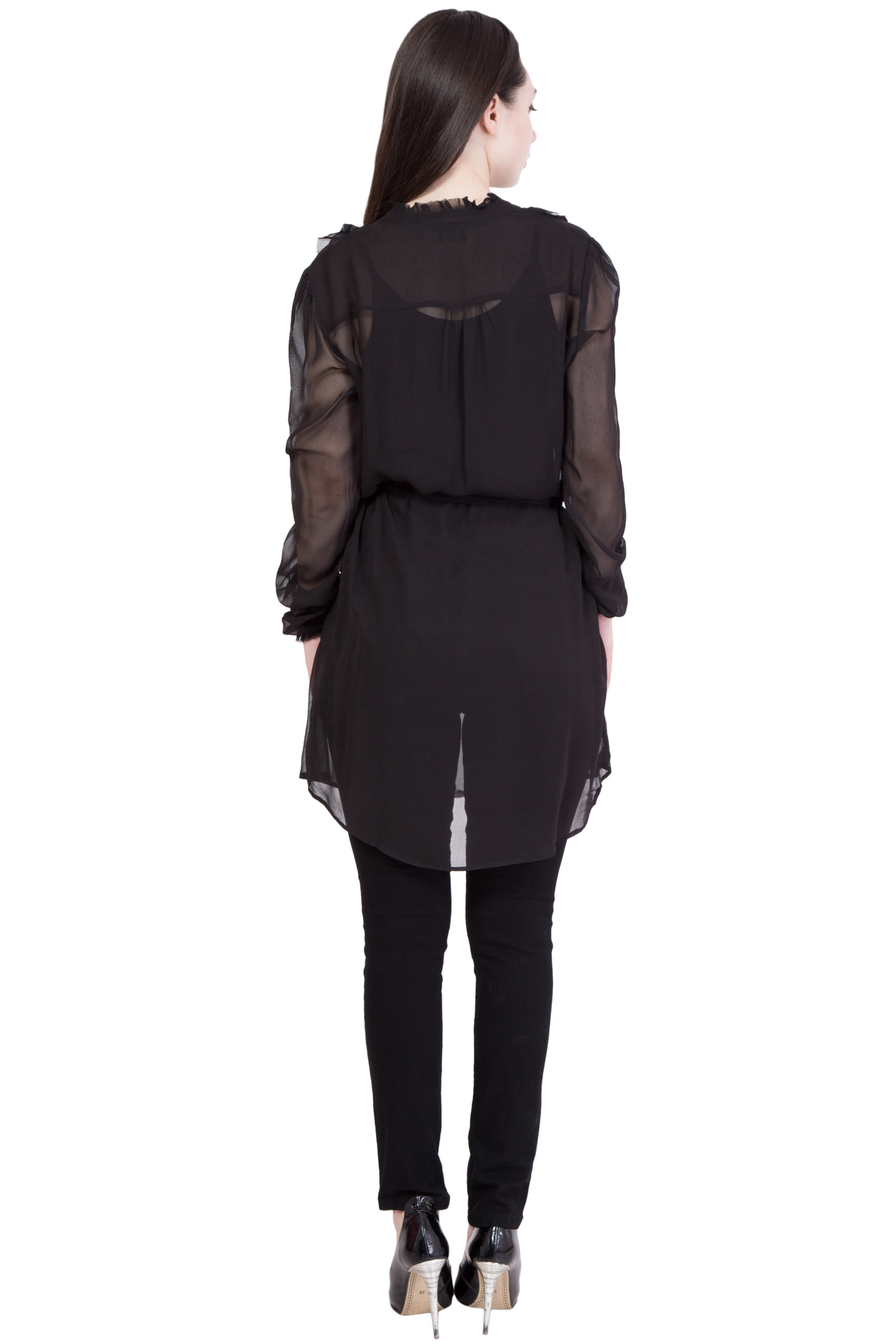 Shirt - Poly Georgette, Xs To Xl | Full Sleeves, Beaded Decoration, Bust 914.4mm, Hip 965.2mm, Length 863.6mm, Waist 34"