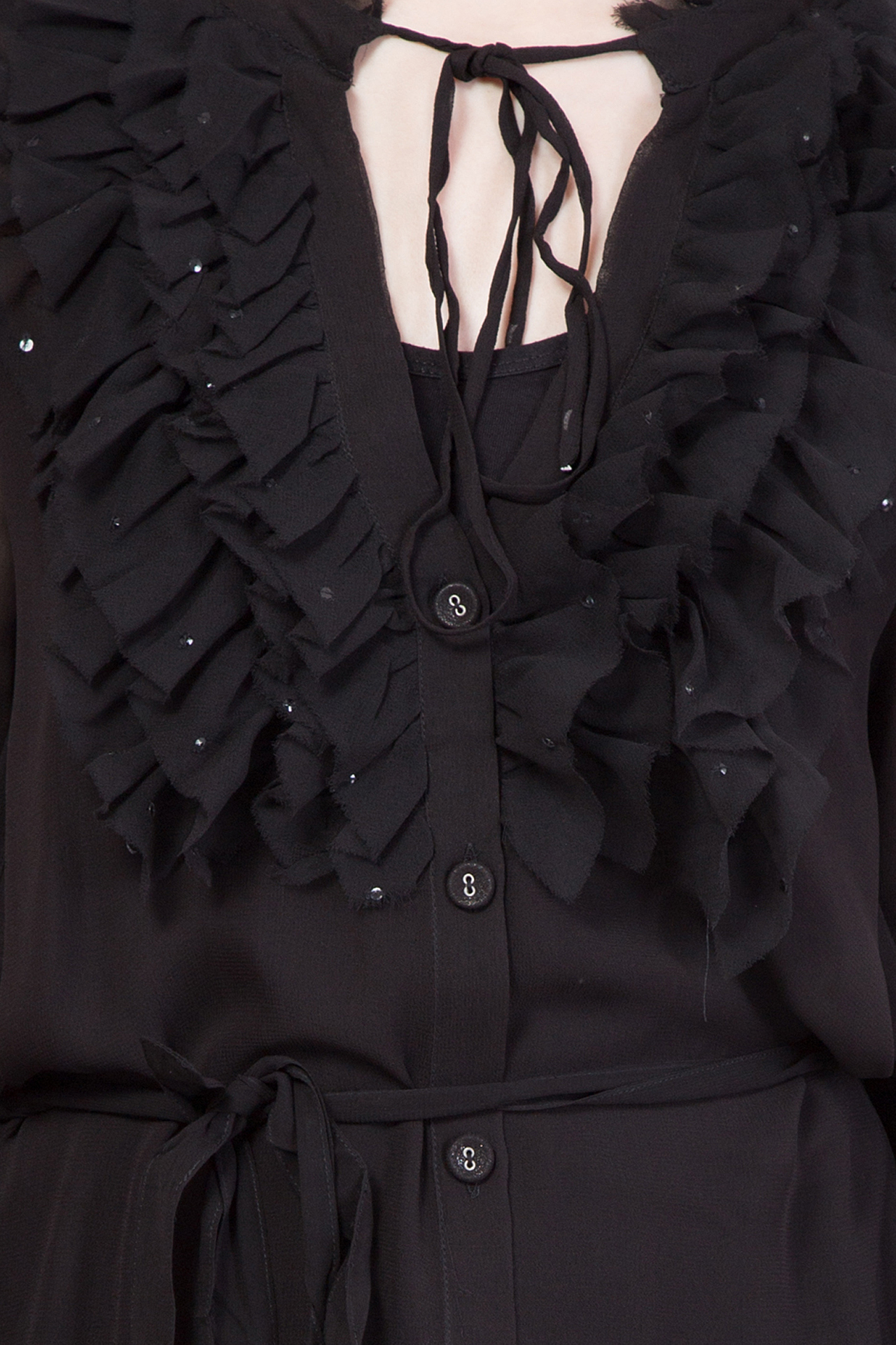 Shirt - Poly Georgette, Xs To Xl | Full Sleeves, Beaded Decoration, Bust 914.4mm, Hip 965.2mm, Length 863.6mm, Waist 34"