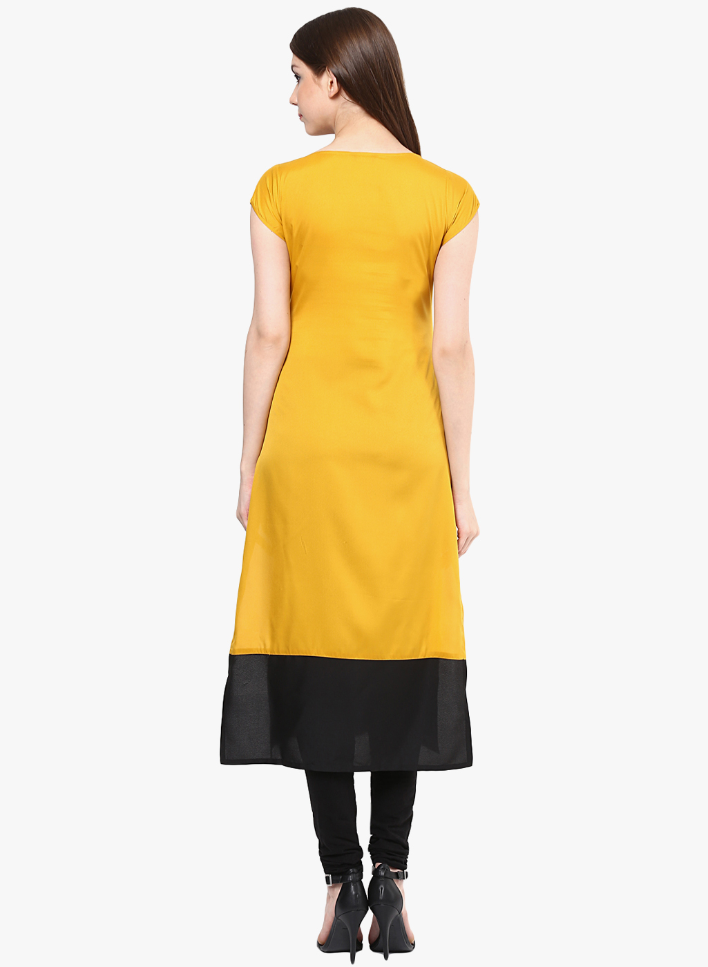 Designer Kurtis - Heavy Rayon, Yellow & Black Casual Style With Short Sleeves, Available In S, M, L, Xl, Xxl