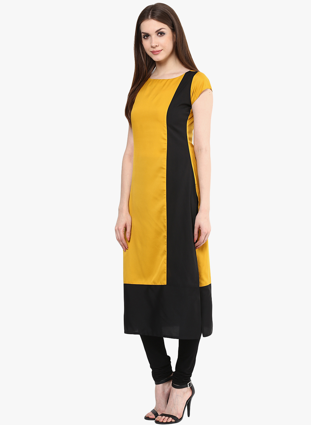 Designer Kurtis - Heavy Rayon, Yellow & Black Casual Style With Short Sleeves, Available In S, M, L, Xl, Xxl