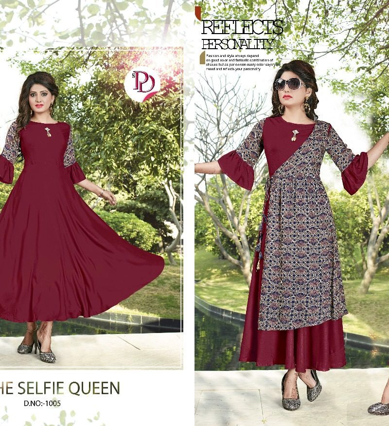 Latest Kurti - Rayon Fabric, Sizes L, Xl, Xxl | Full Flair Length, Short Sleeve, Available In 6 Colors With Lace Decoration