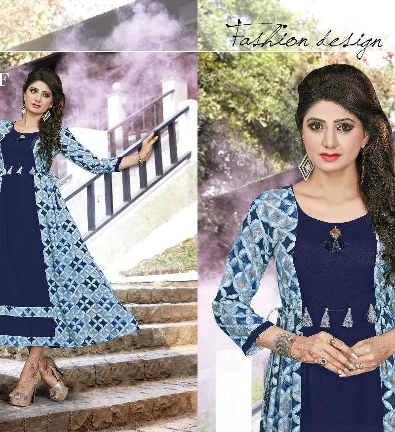 Latest Kurti - Rayon Fabric, Sizes L, Xl, Xxl | Full Flair Length, Short Sleeve, Available In 6 Colors With Lace Decoration