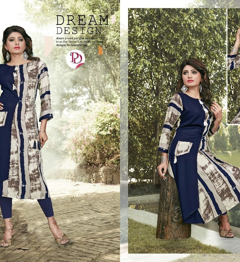 Latest Kurti - Rayon Fabric, Sizes L, Xl, Xxl | Full Flair Length, Short Sleeve, Available In 6 Colors With Lace Decoration