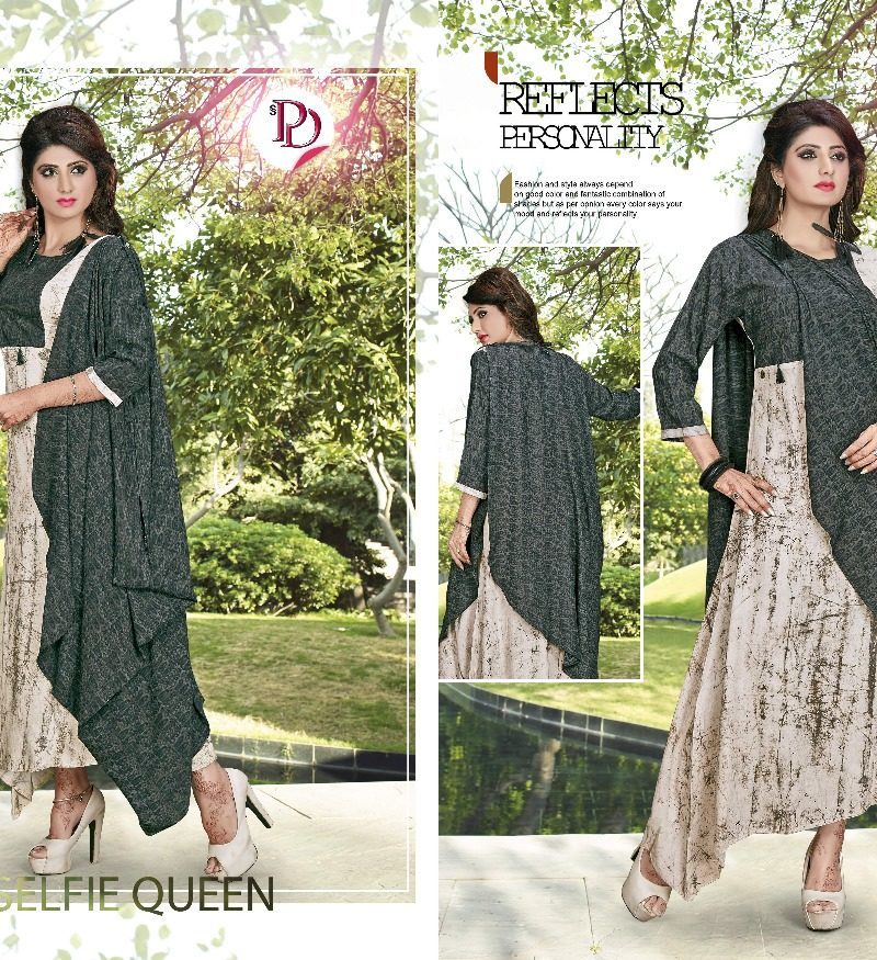 Latest Kurti - Rayon Fabric, Sizes L, Xl, Xxl | Full Flair Length, Short Sleeve, Available In 6 Colors With Lace Decoration