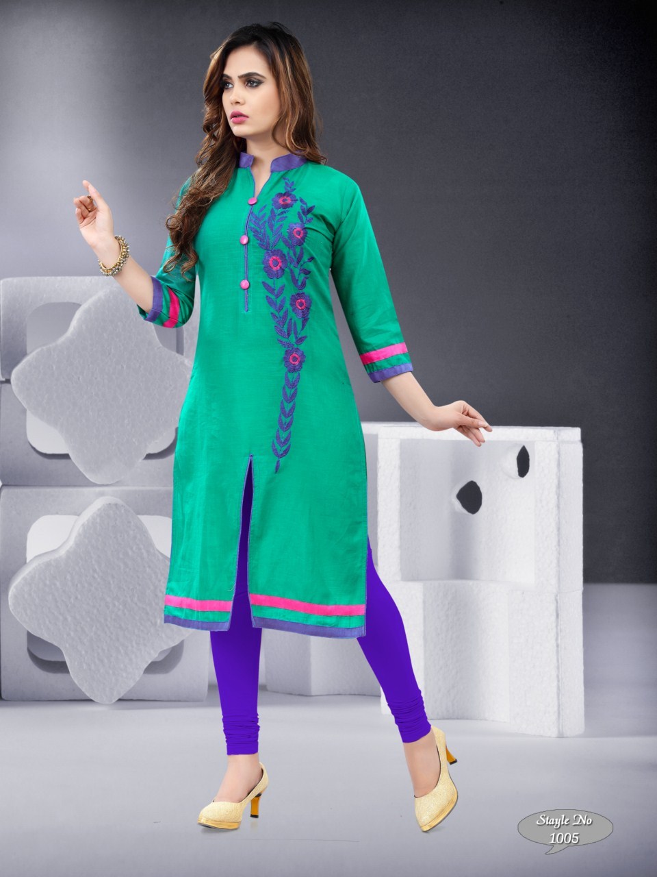 Latest Printed Kurti - Cotton Slub, Size L/xl, Color As Picture, Length 44-46 Inch, 3-4th Sleeve, A-line Style | Features Dry Cleaning & Washable, Girls' Daily Wear