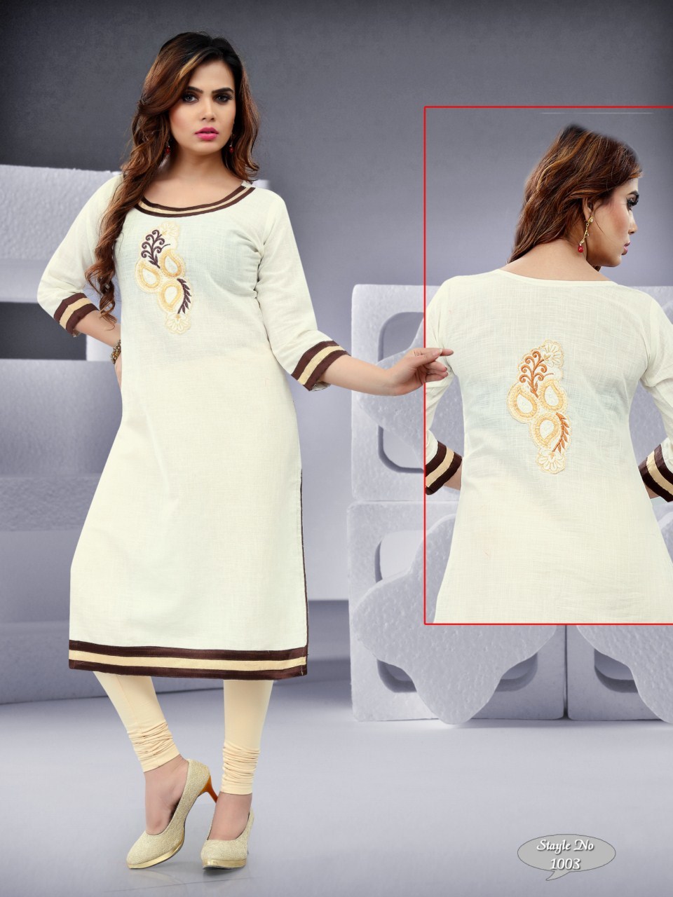 Latest Printed Kurti - Cotton Slub, Size L/xl, Color As Picture, Length 44-46 Inch, 3-4th Sleeve, A-line Style | Features Dry Cleaning & Washable, Girls' Daily Wear