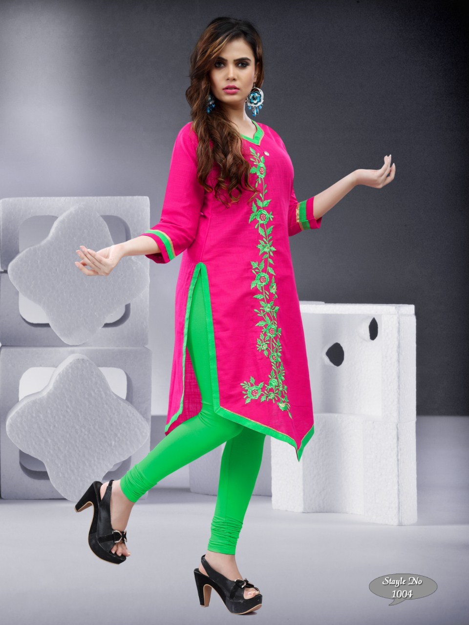 Latest Printed Kurti - Cotton Slub, Size L/xl, Color As Picture, Length 44-46 Inch, 3-4th Sleeve, A-line Style | Features Dry Cleaning & Washable, Girls' Daily Wear