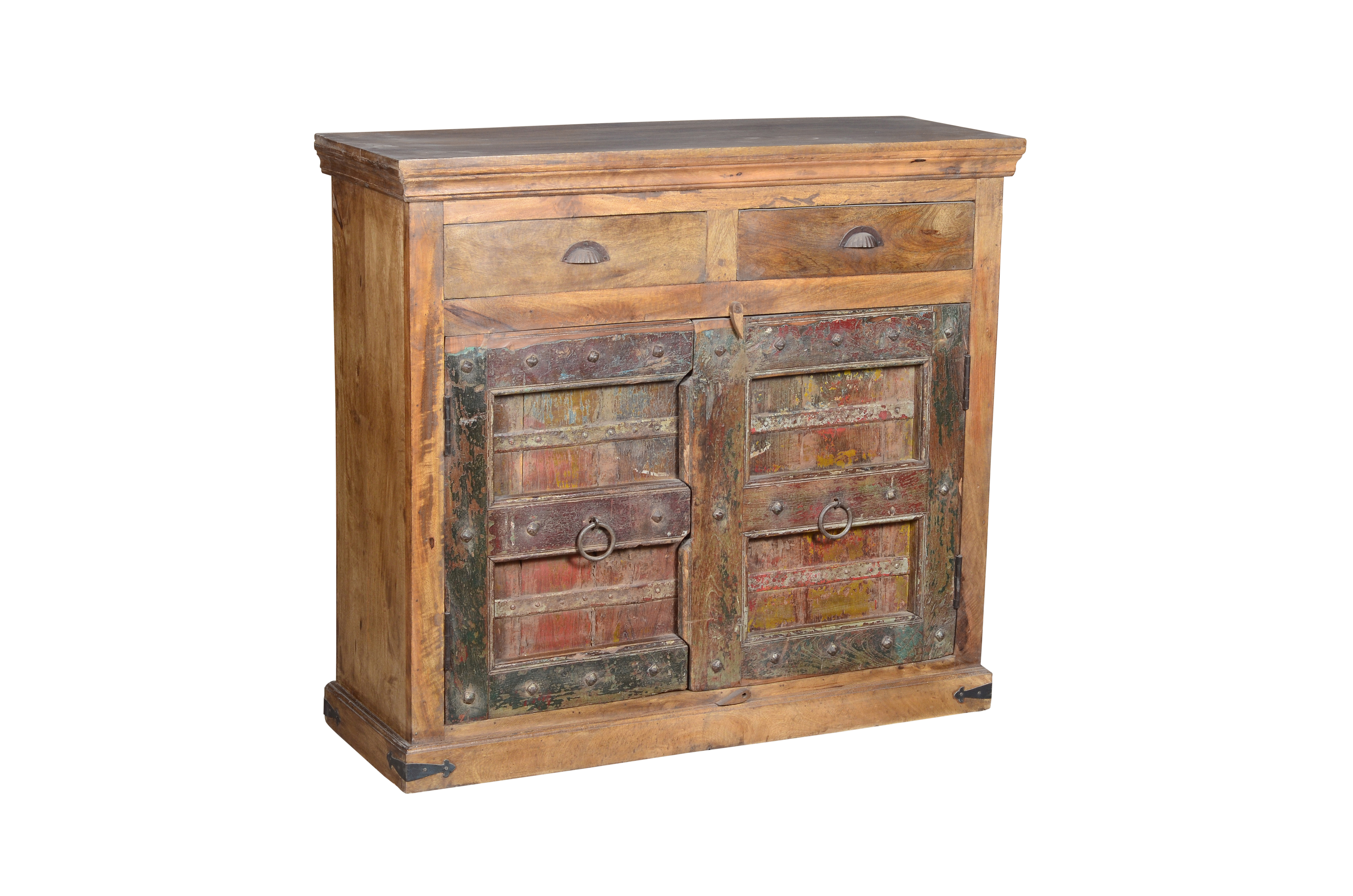 Sideboard - Solid Wood With Polyester Fabric, Brown Color, Handmade Artwork, Polished Finish, Folded Design For Indoor Dining Room Use