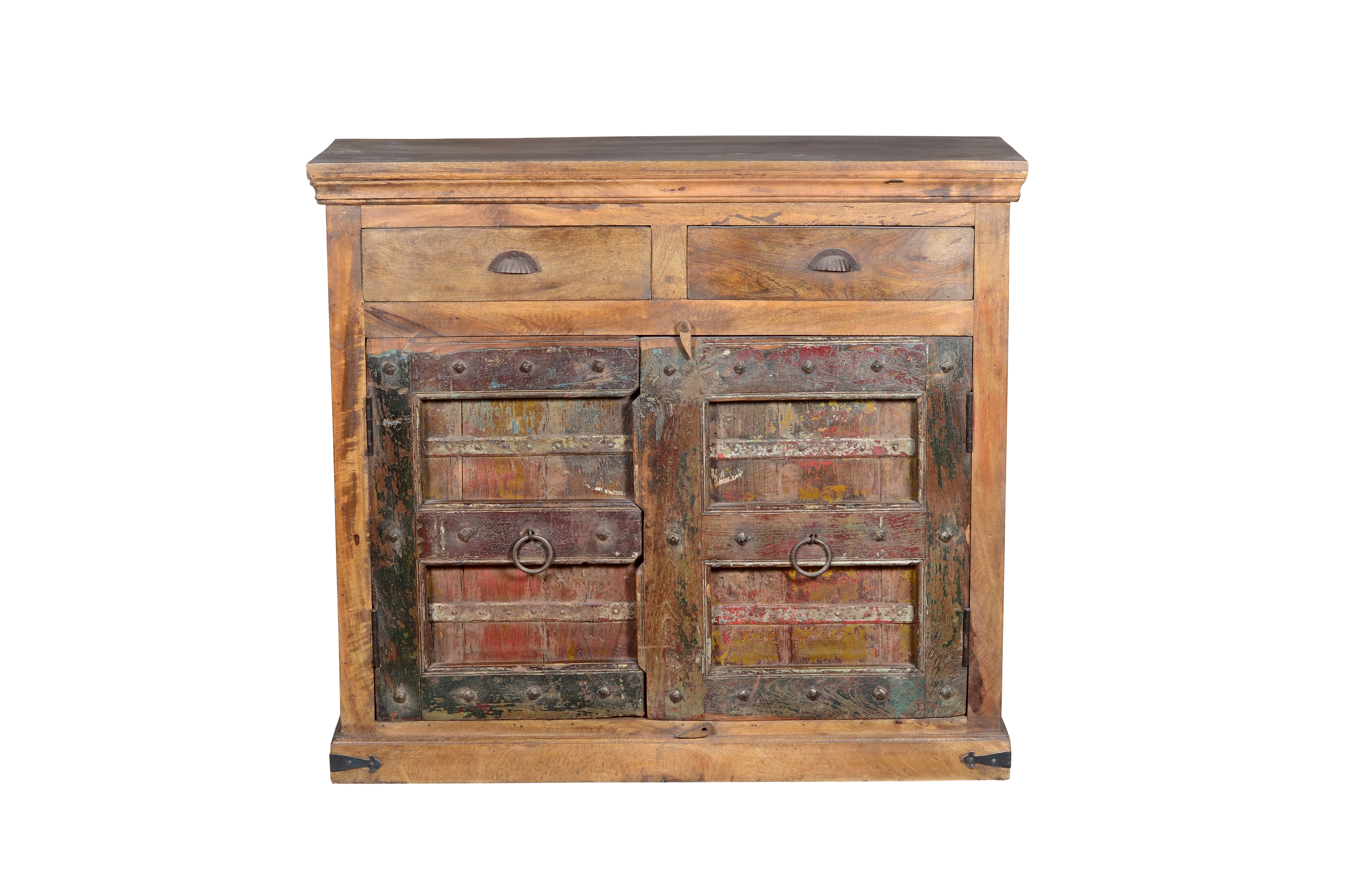 Sideboard - Solid Wood With Polyester Fabric, Brown Color, Handmade Artwork, Polished Finish, Folded Design For Indoor Dining Room Use