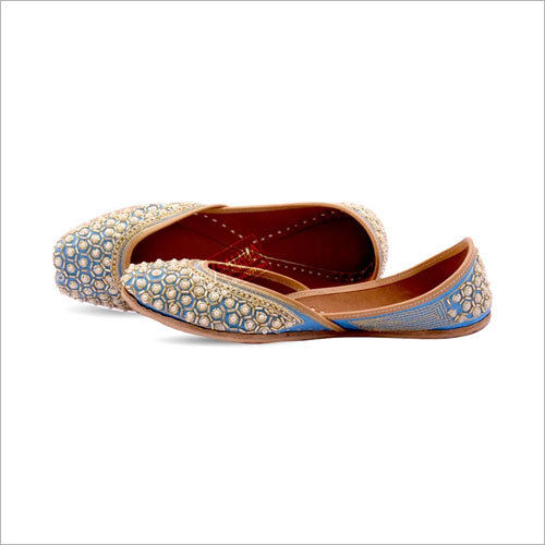 Sky Blue Color Punjabi Jutti With Preal Work For Ladies Heel Size: Flat