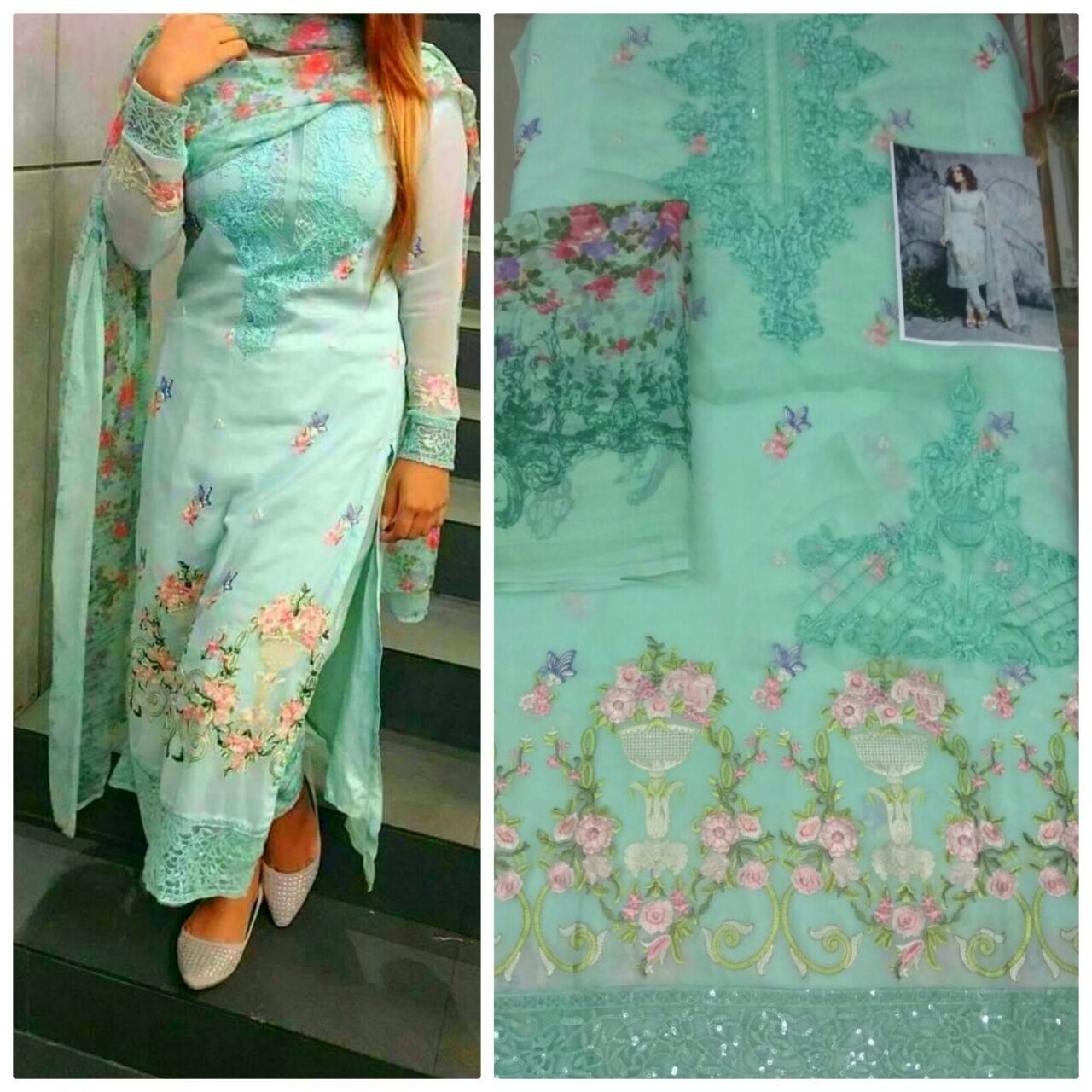 Pakistani Salwar Kameez - Georgette Fabric, Customized Size, Black Color | Heavy Embroidery, Full Sleeves, Trendy Dress Style, Dry Cleanable