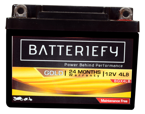 12V 4AH Gold AGM Bike Battery - Plastic, 70x113x85 mm, Black | Valve Regulated Lead-Acid, Maintenance Free, Advanced Lead-Calcium Technology