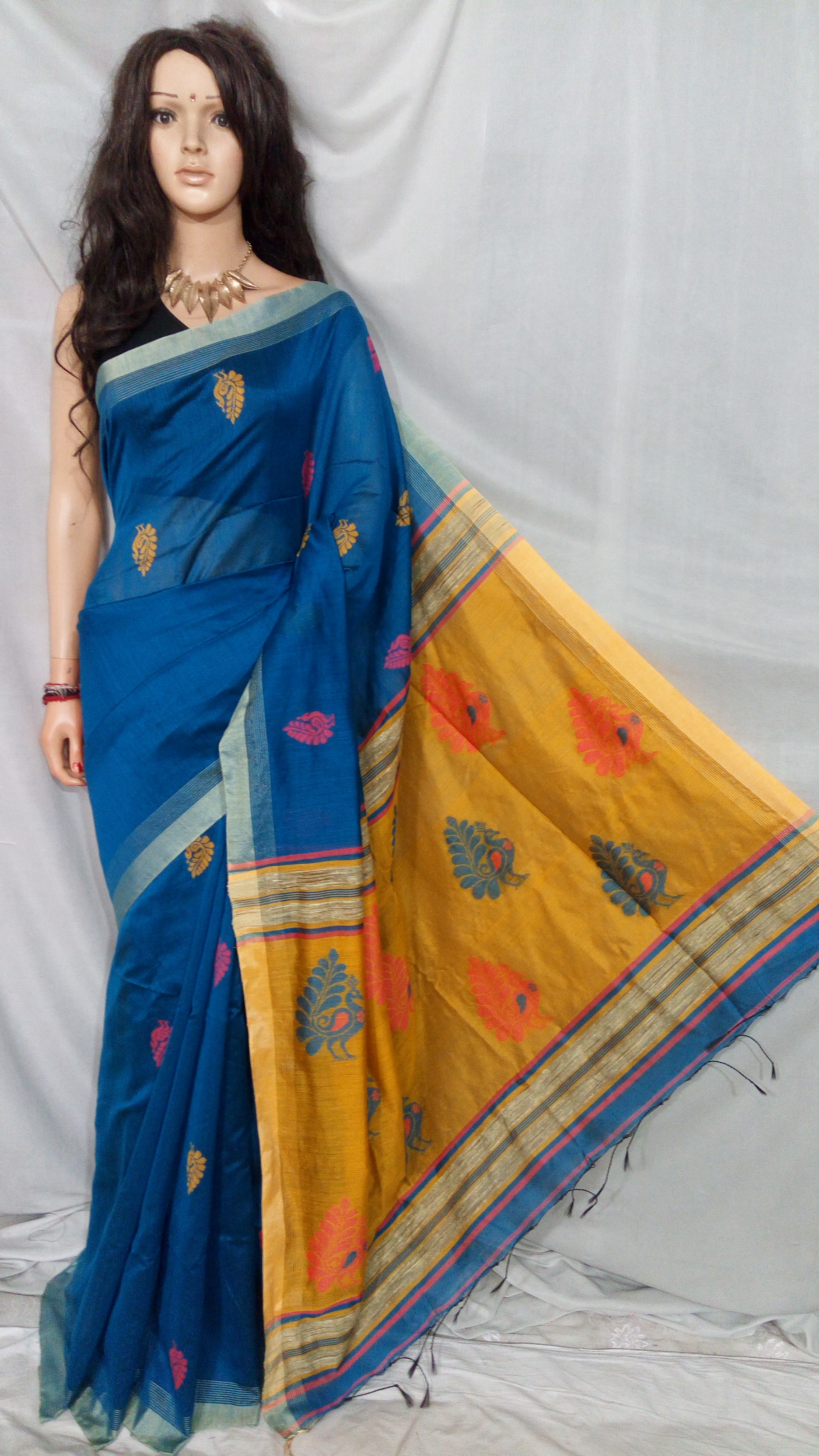 Handloom Designer Saree - Cotton Silk, 1 Meter Blouse Piece, Yellow Color | Party Wear, Perfect For Summer And Winter, Beautiful Prints, Comfortable Fabric