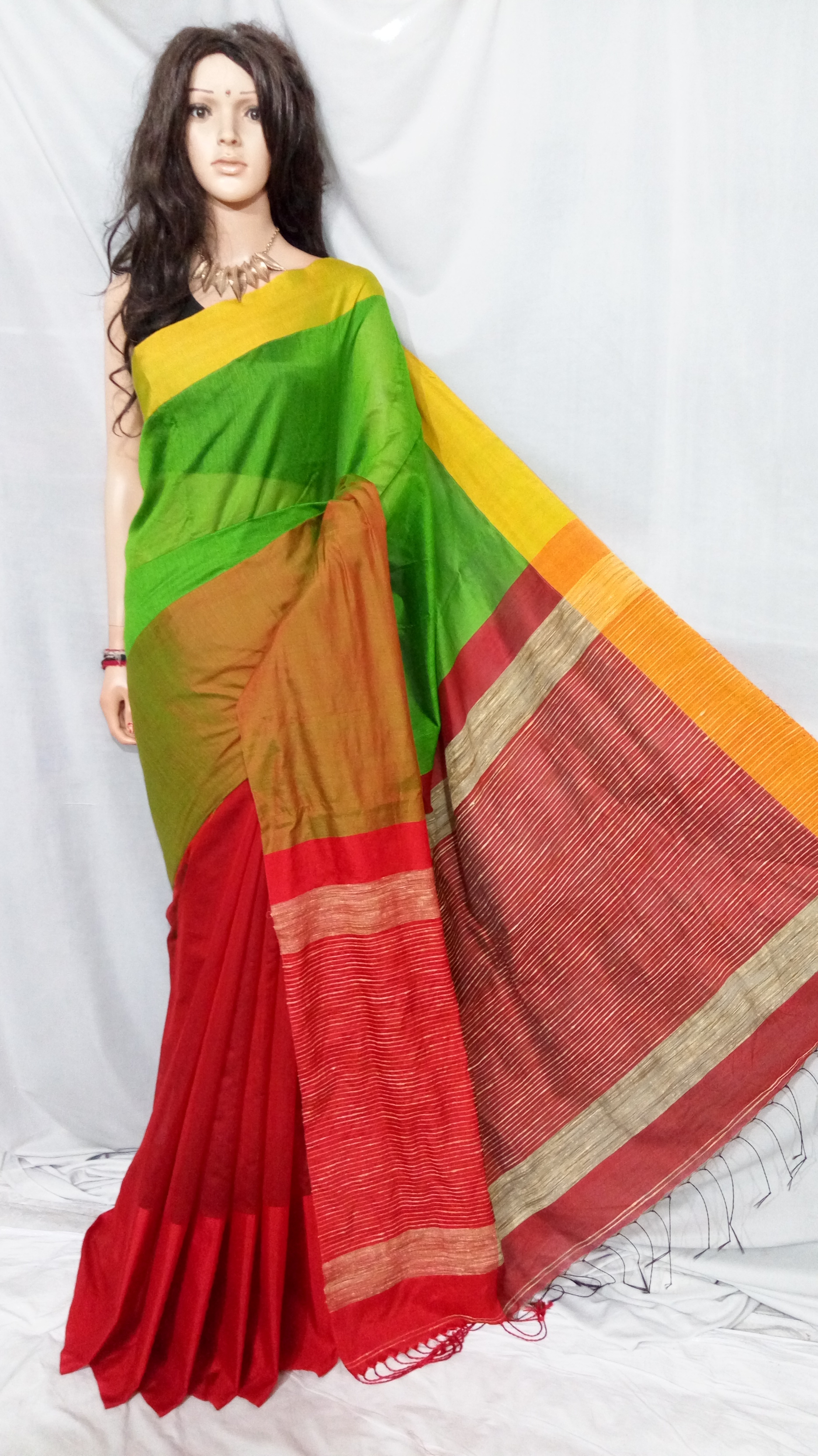Handloom Cotton Silk Saree - Cotton, 1 Meter Blouse Piece, Mixed Color, Checked Pattern | Comfortable Fabric, Iso 9001:2015 Certified Quality