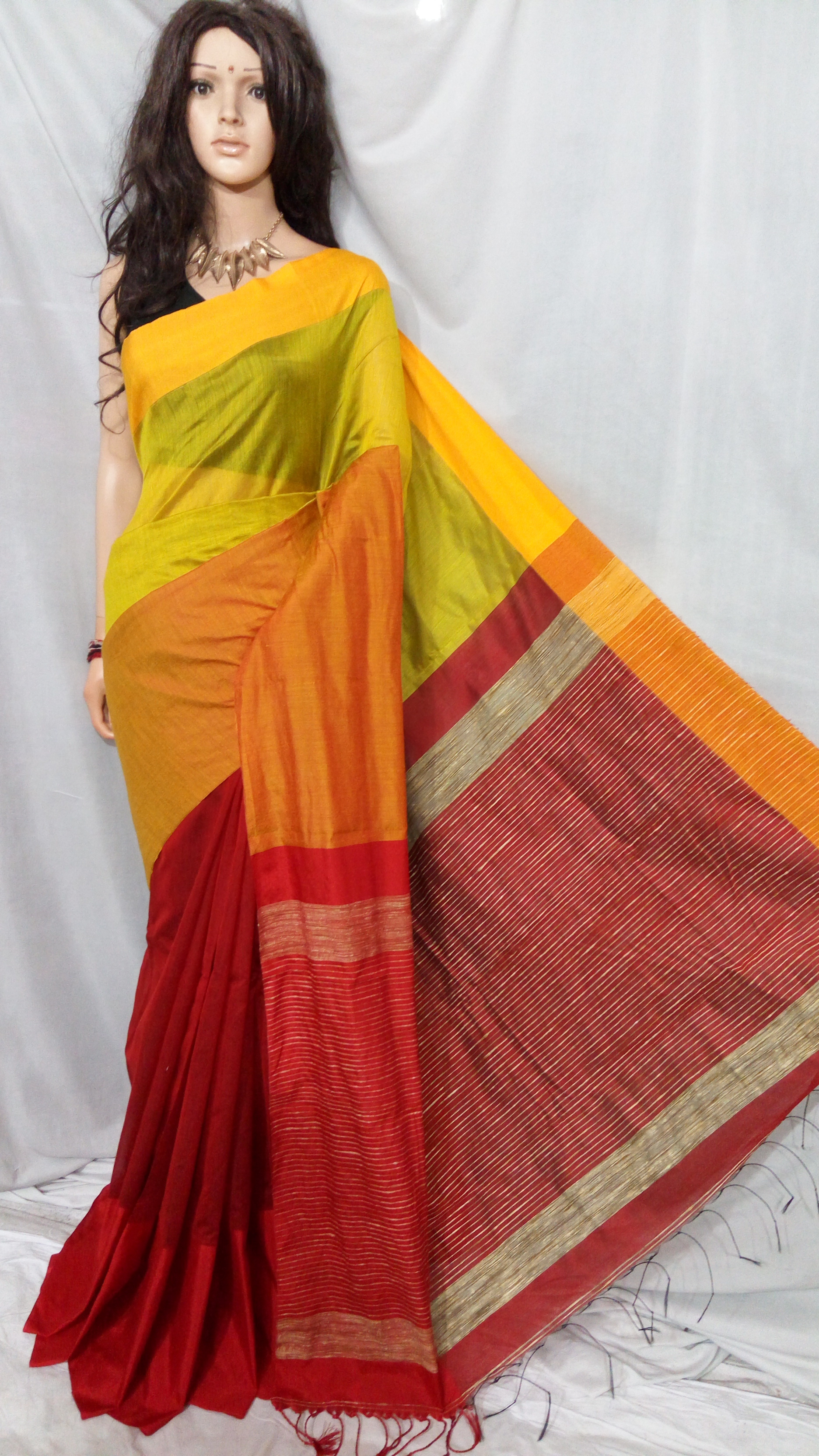 Handloom Cotton Silk Saree - Cotton, 1 Meter Blouse Piece, Mixed Color, Checked Pattern | Comfortable Fabric, Iso 9001:2015 Certified Quality