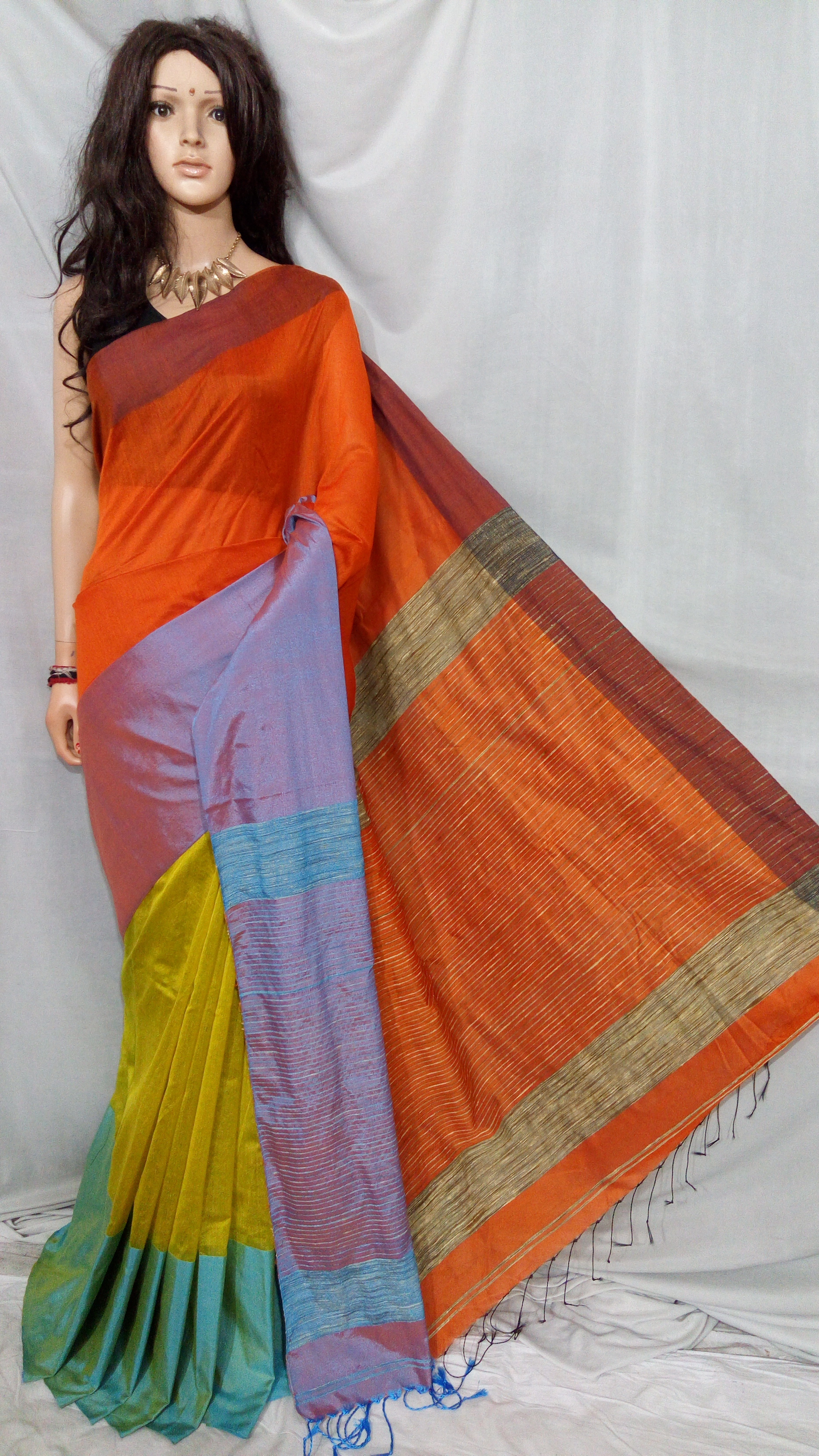 Handloom Cotton Silk Saree - Cotton, 1 Meter Blouse Piece, Mixed Color, Checked Pattern | Comfortable Fabric, Iso 9001:2015 Certified Quality