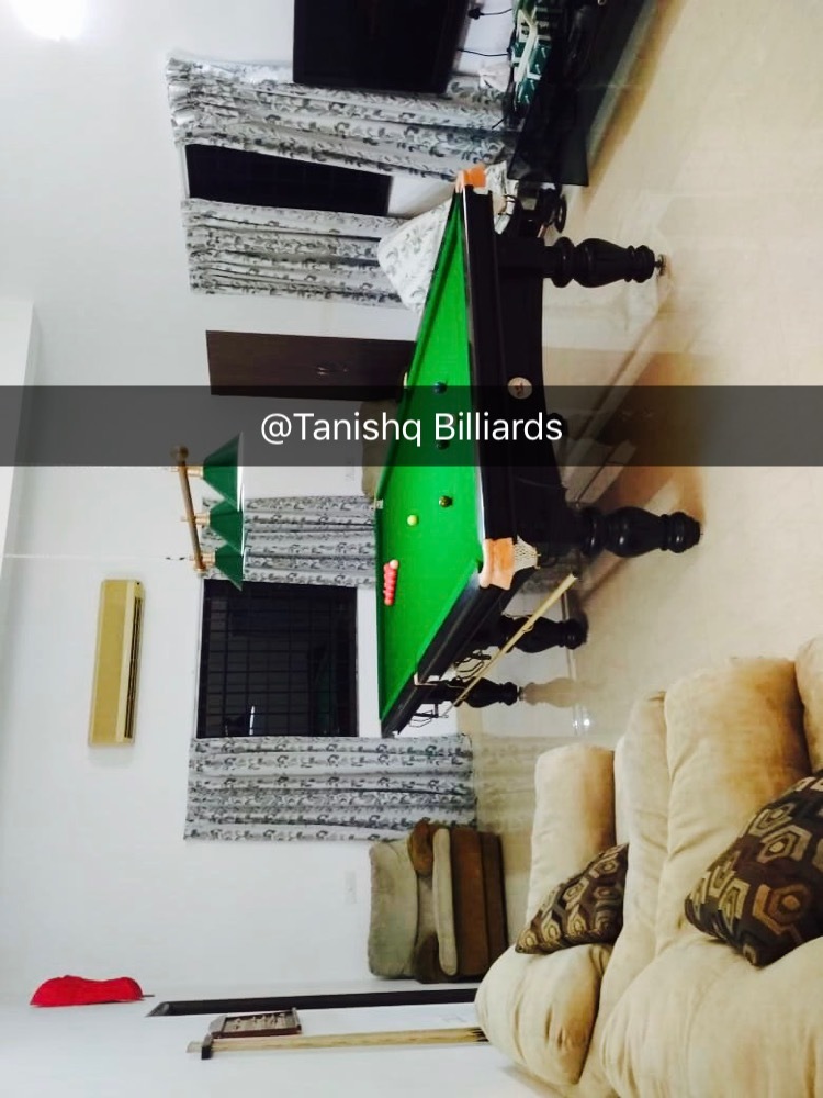 Antique Pool Table - Ash Wood & Stainless Steel, 57 Inch Length, Green Surface Color, Wooden & Rubber Cushions, 550 Kg Gross Weight, Leather Pockets