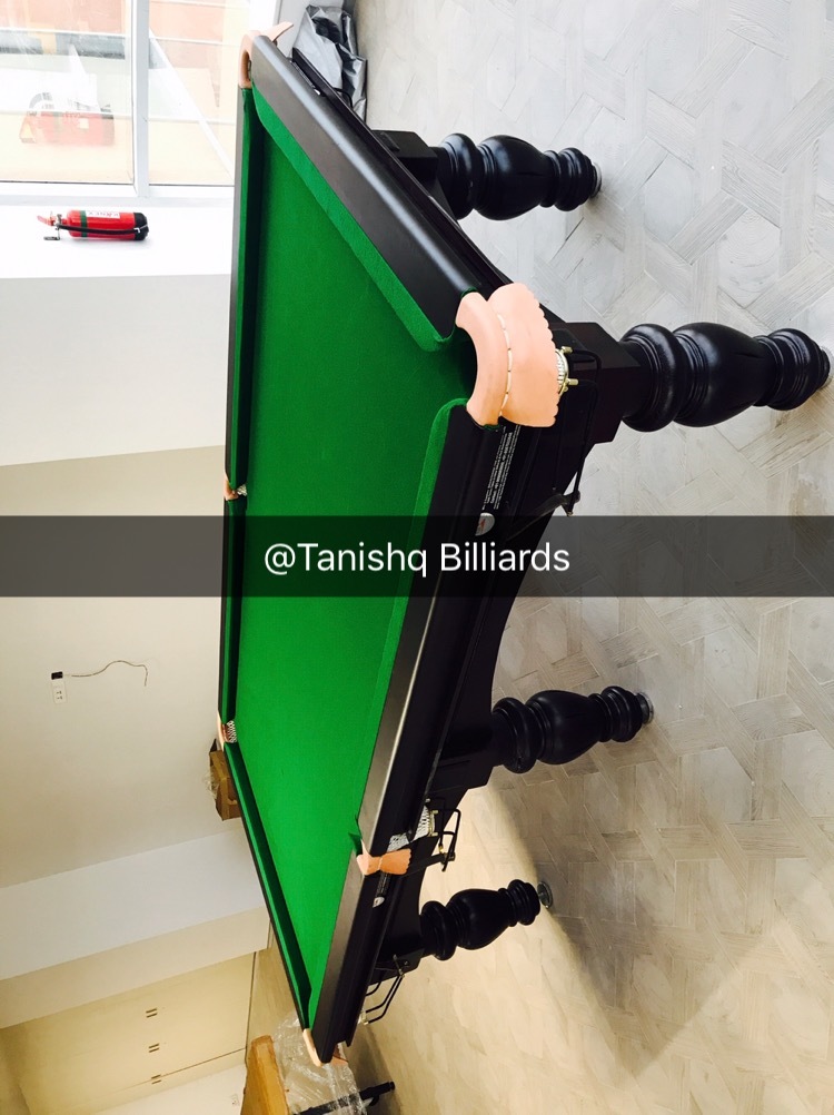 Antique Pool Table - Ash Wood & Stainless Steel, 57 Inch Length, Green Surface Color, Wooden & Rubber Cushions, 550 Kg Gross Weight, Leather Pockets