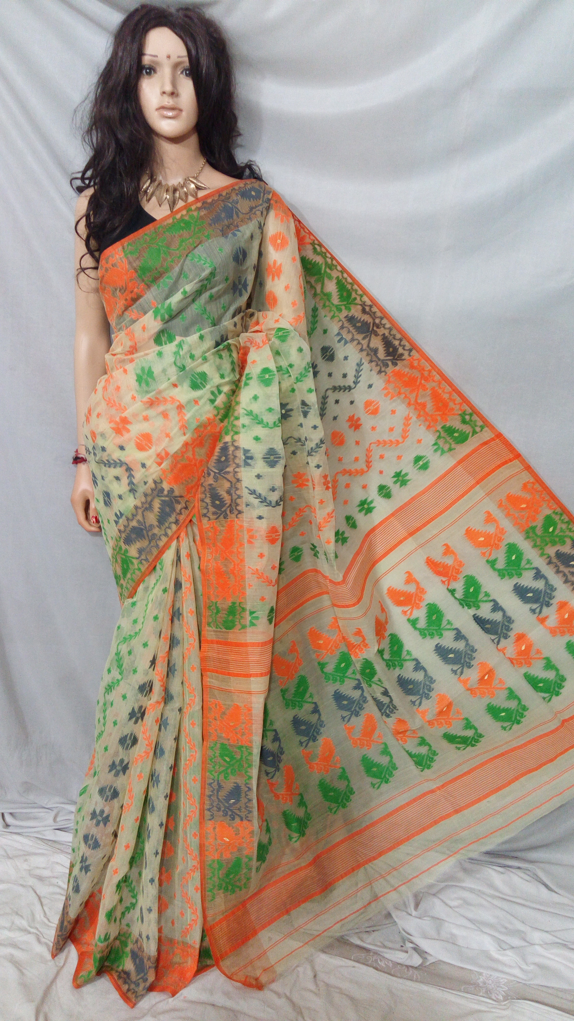 Blue. Pure Dhakai Muslin Saree