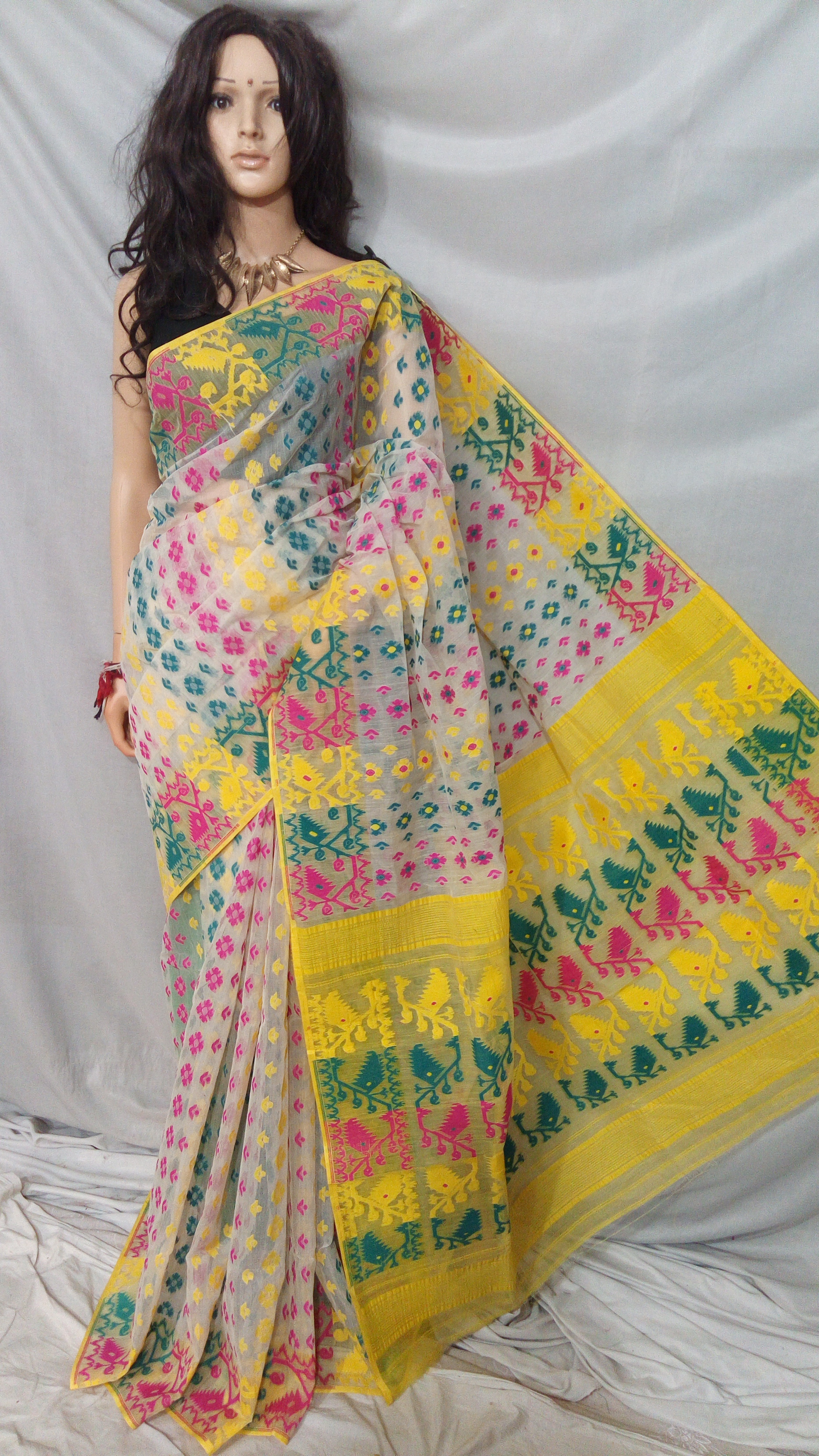 Blue. Pure Dhakai Muslin Saree