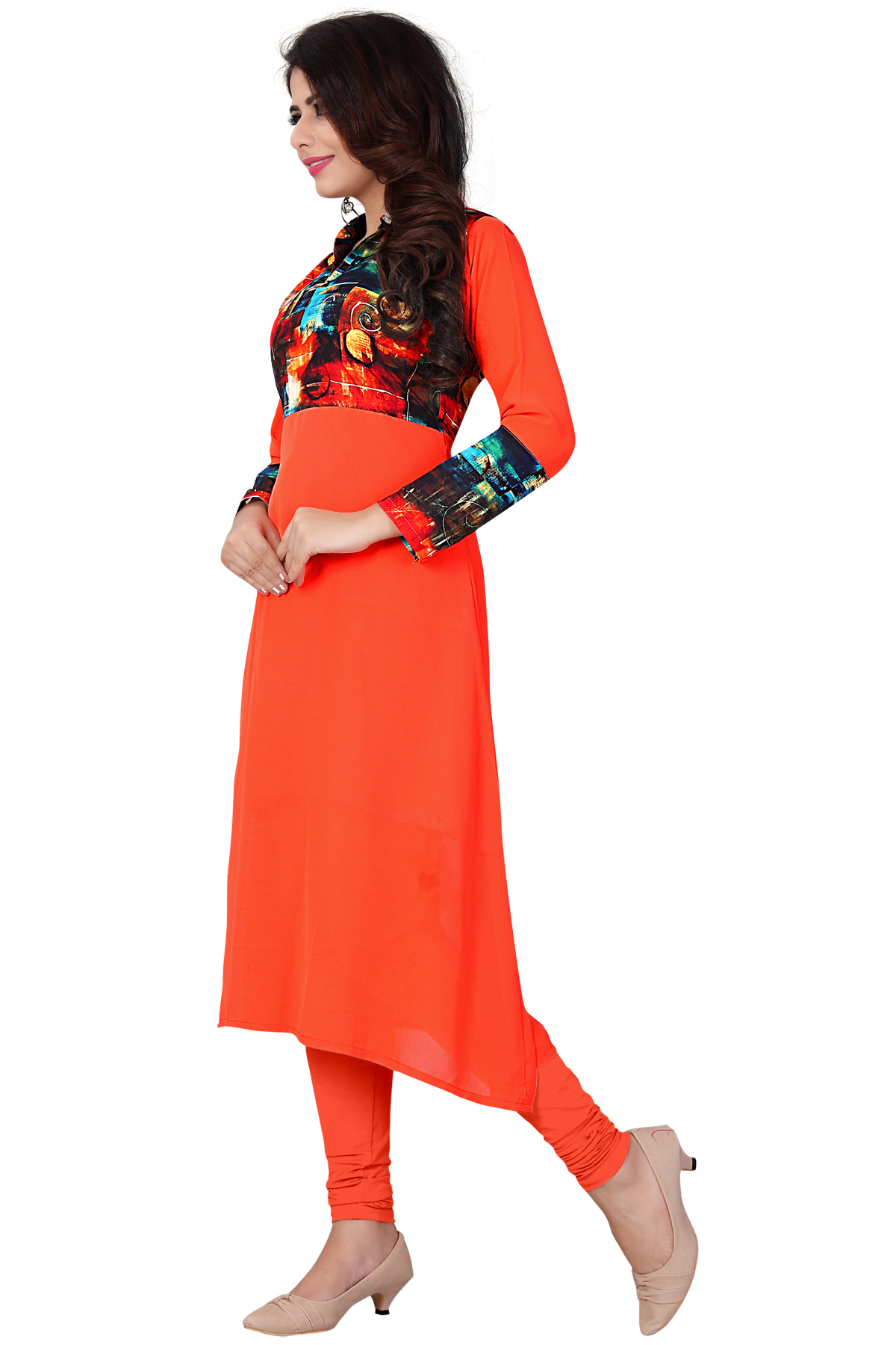 Orange Printed Georgette Kurtis