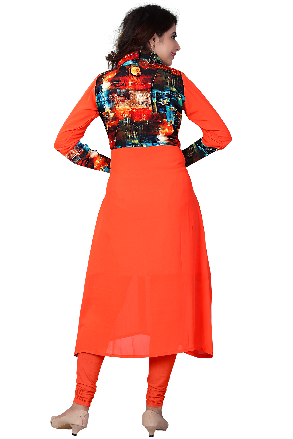 Orange Printed Georgette Kurtis