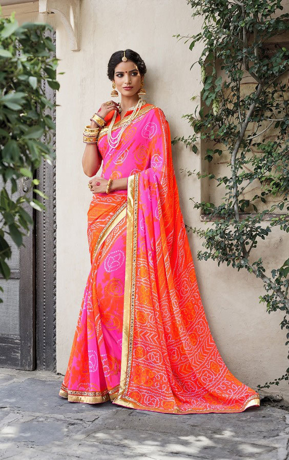 Multicolour Sethnic Designer Blouse With Printed Bandhej Sarees From Jaipur