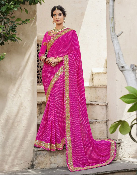 Multicolour Sethnic Designer Blouse With Printed Bandhej Sarees From Jaipur