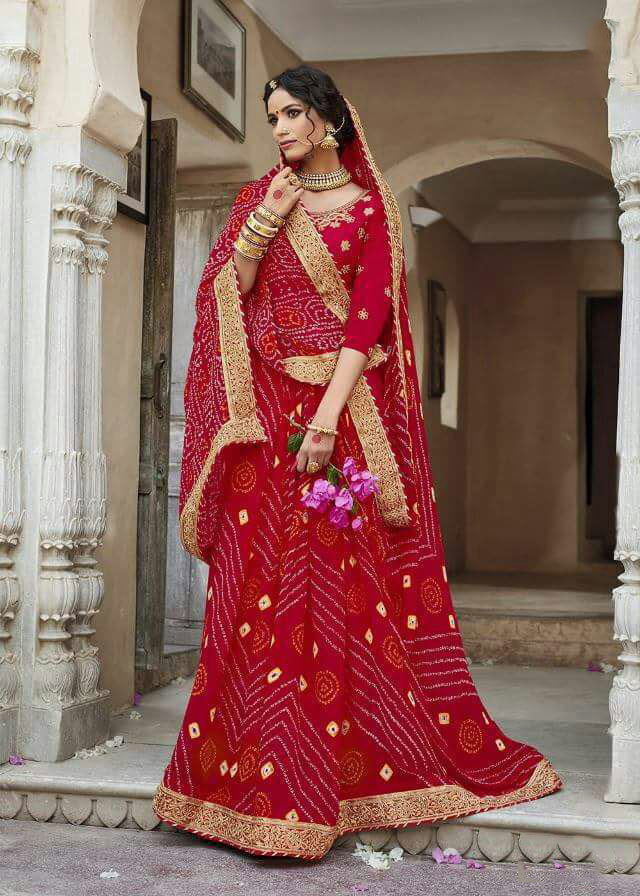 Multicolour Sethnic Designer Blouse With Printed Bandhej Sarees From Jaipur
