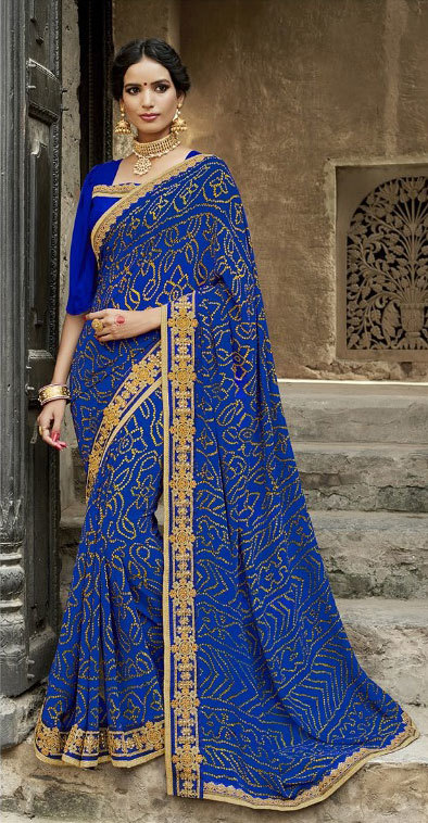 Georgette Bandhani Printed Saree - 5.5mtr Length, 80cm Blouse | Trendy Multicolour Design, Embroidered Pattern, All-season Ethnic Wear