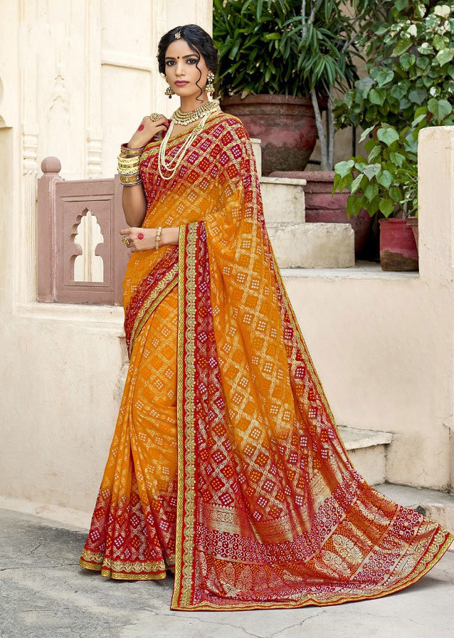 Multicolour Sethnic Designer Blouse With Printed Bandhej Sarees From Jaipur