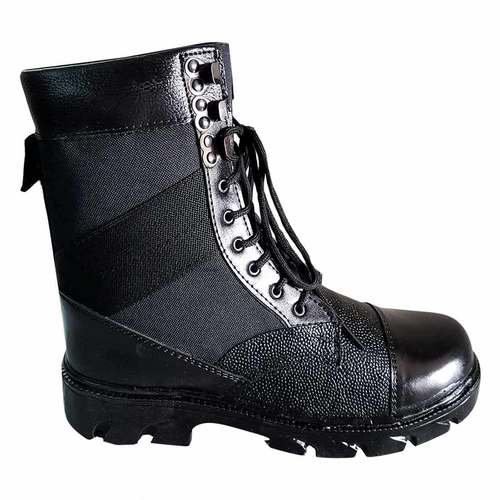 Army Boot - Leather And Cotton Blend, Size 6-11 | Black Color, Lace-up Closure, Casual Wear Footwear