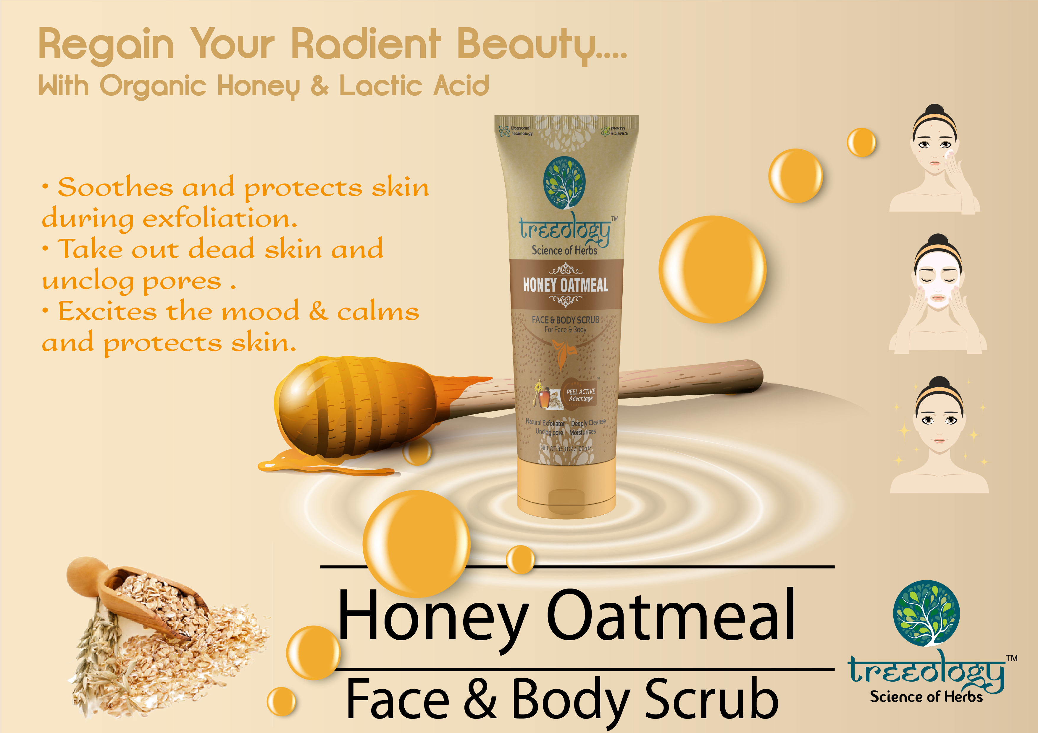Honey Oatmeal Exfoliating Scrub - 100 Gm Tube, Natural Deep Cleanser & Moisturizer For Unisex Skin Care