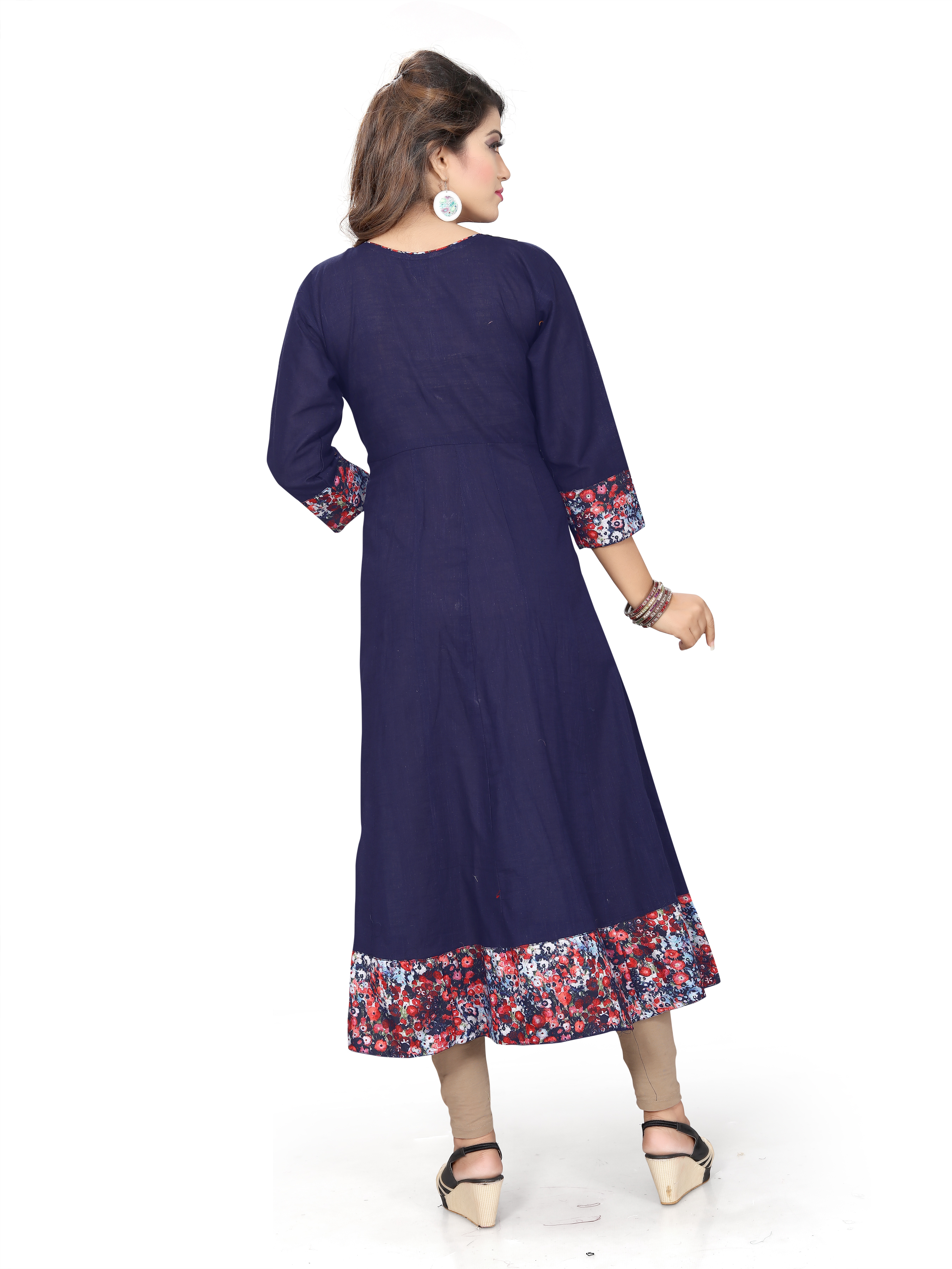 Selfie Kurtis - American Crep + Cotton Slub Fabric , Casual Dress In Navy Blue With Plain Pattern - Available In Sizes M, L, Xl, Xxl