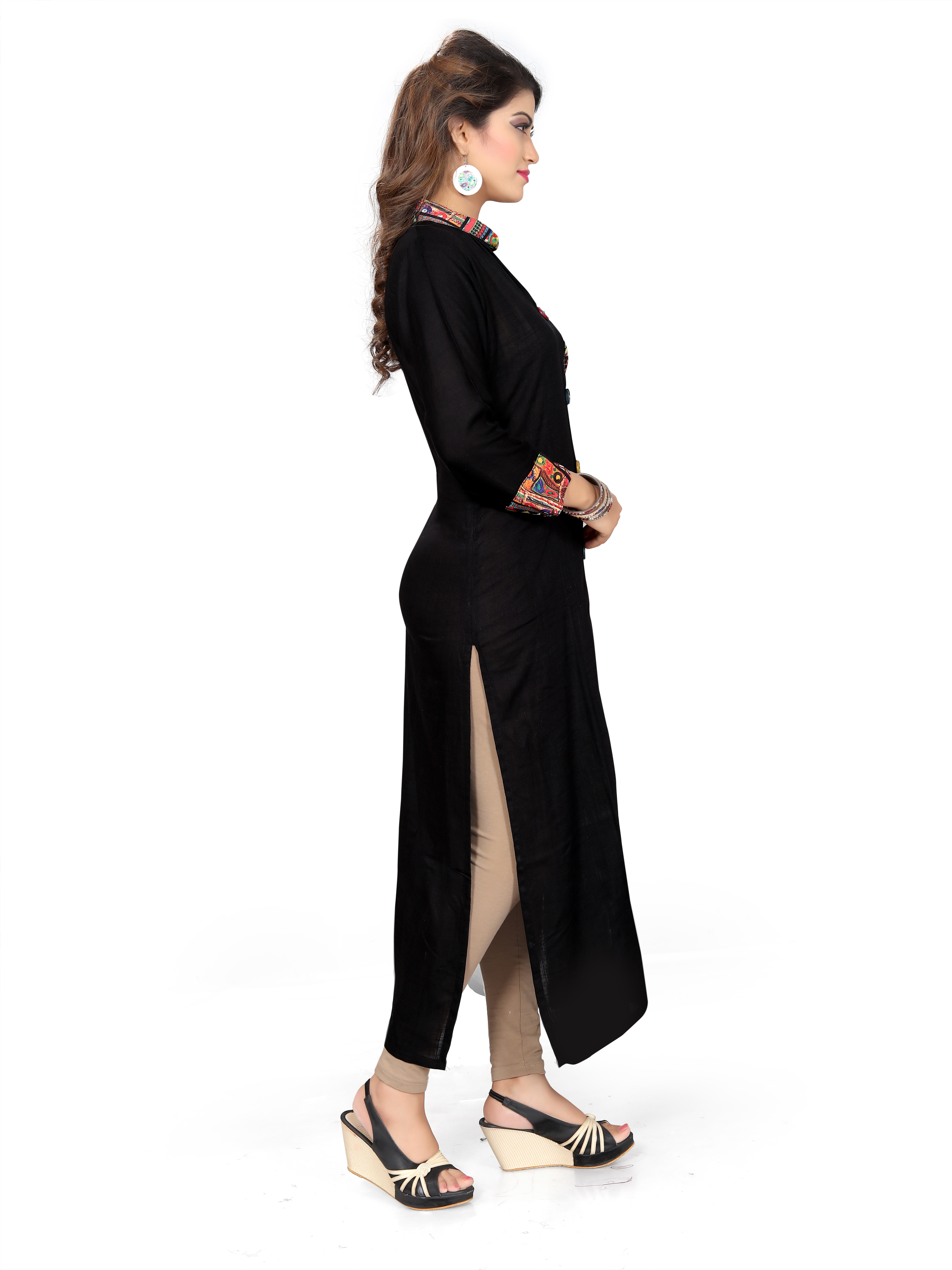 Black Kurtis - American Crep + Rayon Slub , Casual Dress For All Seasons, Plain Pattern
