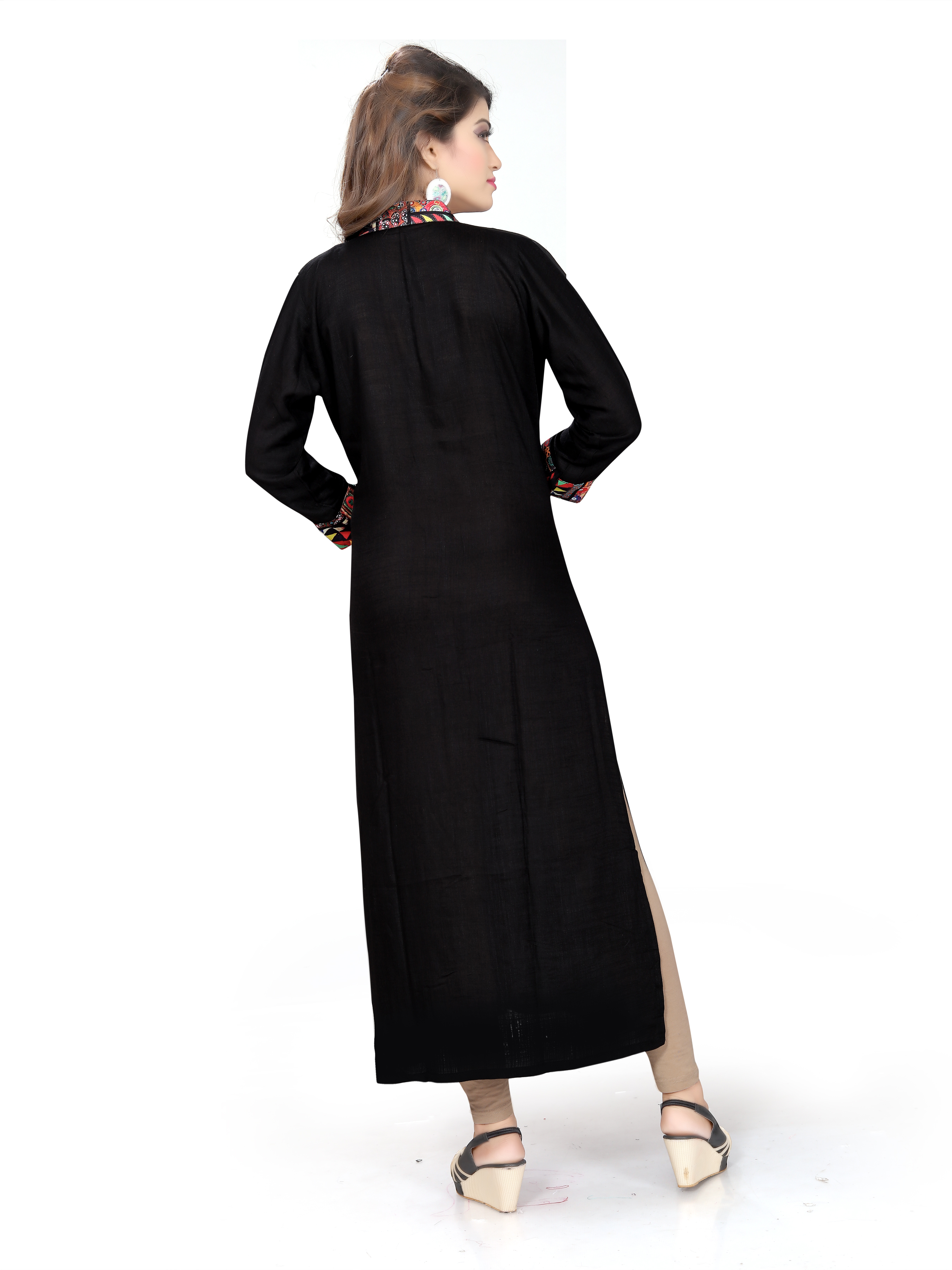 Black Kurtis - American Crep + Rayon Slub , Casual Dress For All Seasons, Plain Pattern