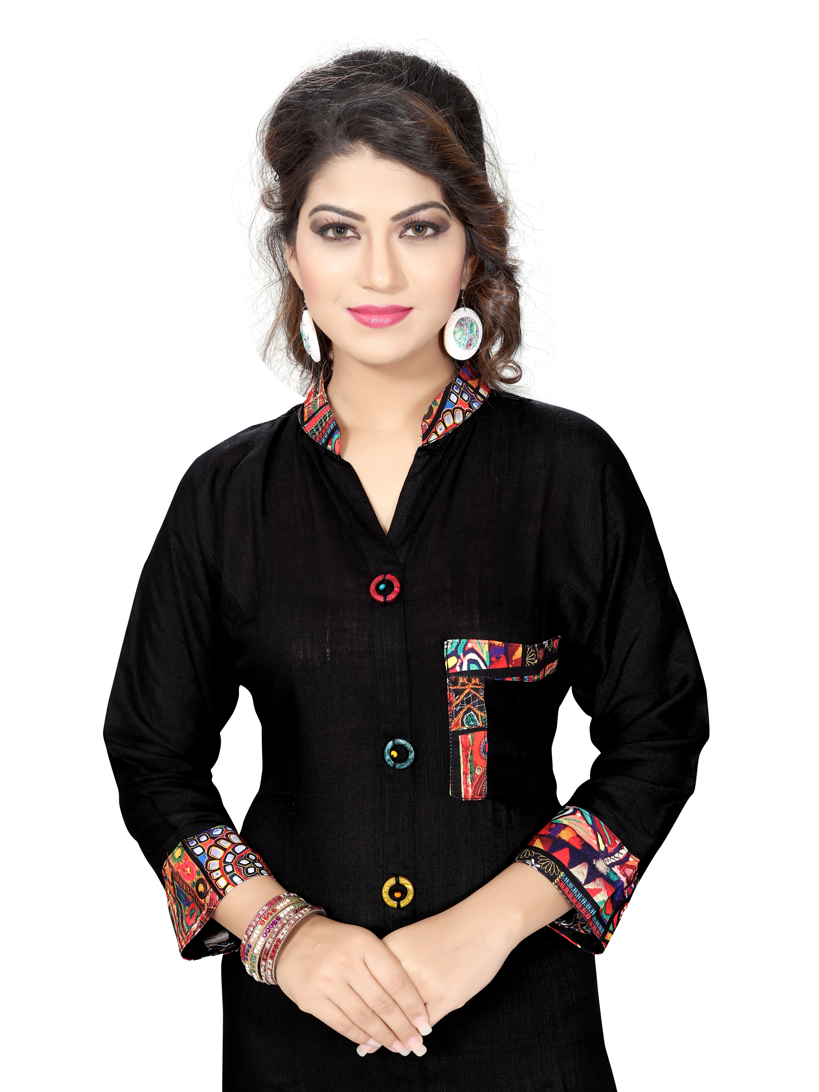 Black Kurtis - American Crep + Rayon Slub , Casual Dress For All Seasons, Plain Pattern