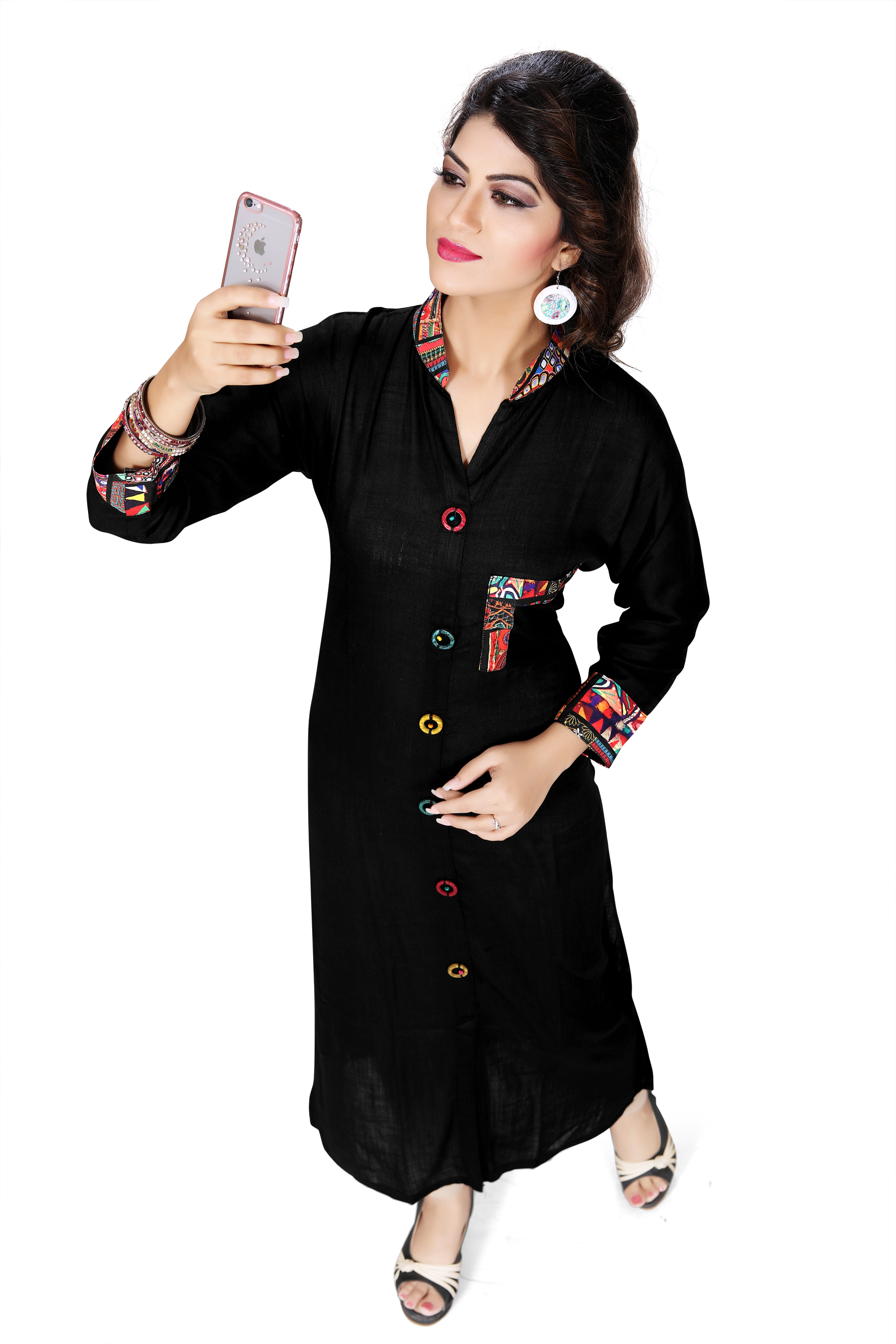 Black Kurtis - American Crep + Rayon Slub , Casual Dress For All Seasons, Plain Pattern