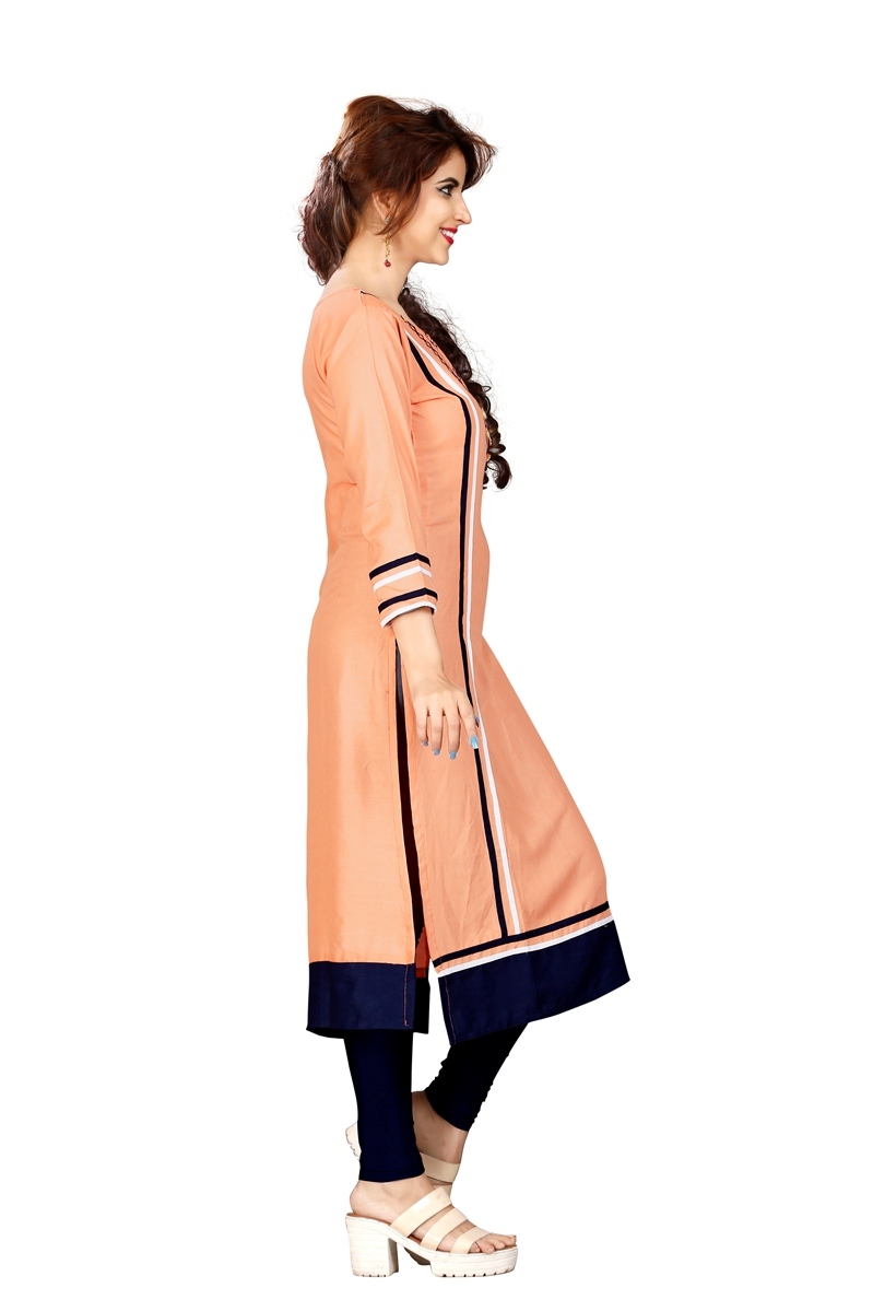 Ethnic Designer Kurtis - Rayon 14 Kg With Hand Work | Cream Casual All-season Plain Style