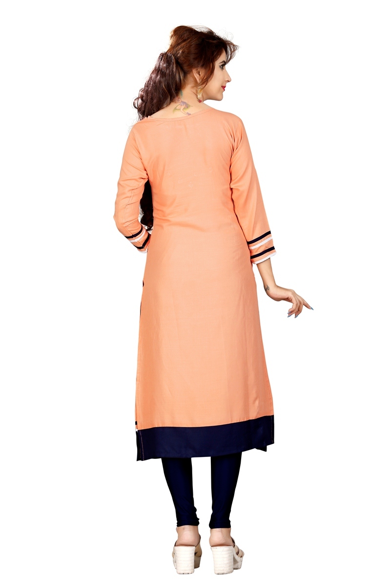 Ethnic Designer Kurtis - Rayon 14 Kg With Hand Work | Cream Casual All-season Plain Style