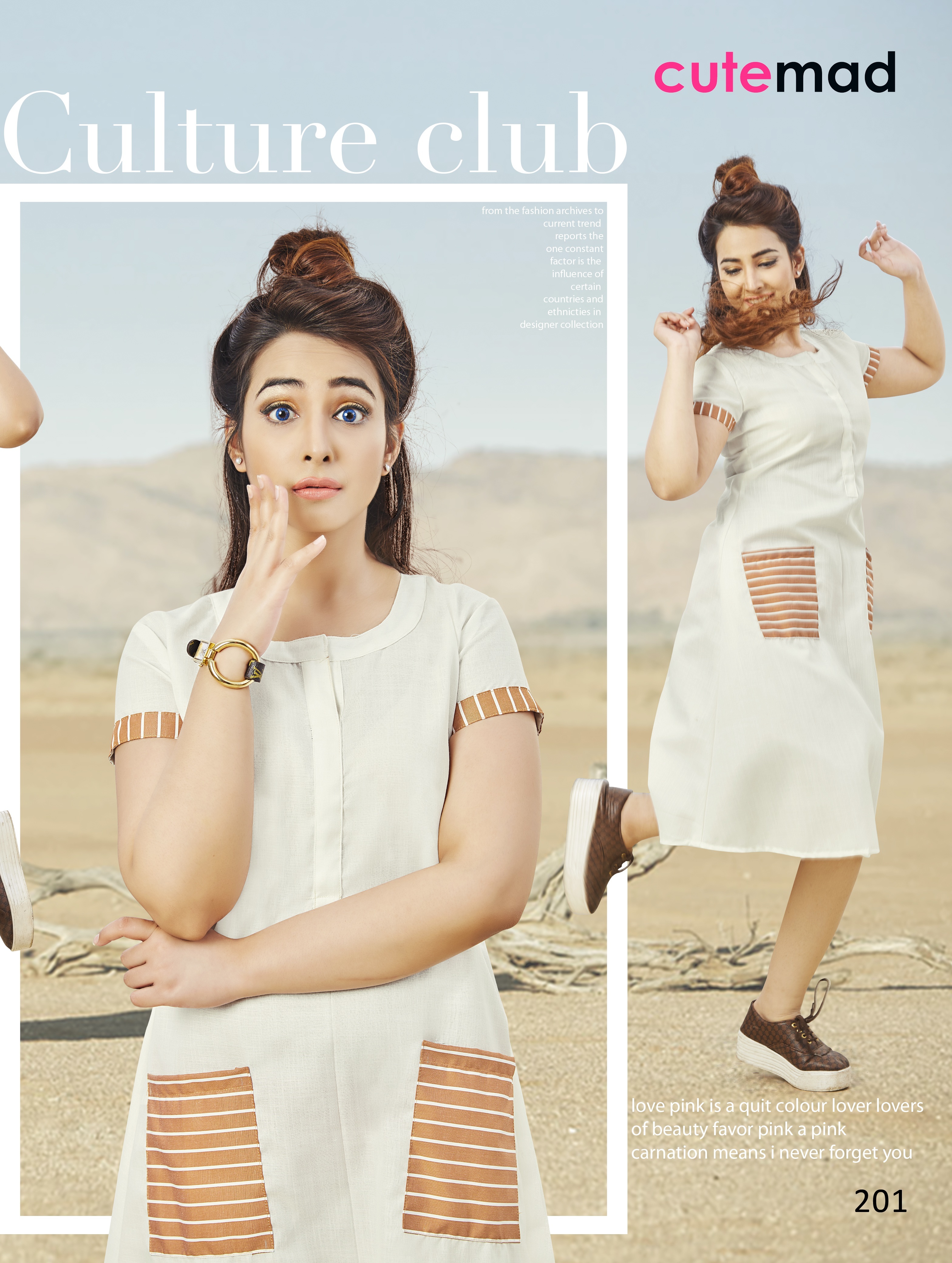 Polyester White Kurtis