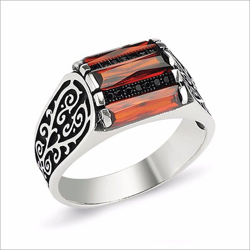Stone Finger Ring - Sterling Silver, Square Shape, Orange Color | Dual Tone Design, Smooth Edges, Modifiable To Customer Needs